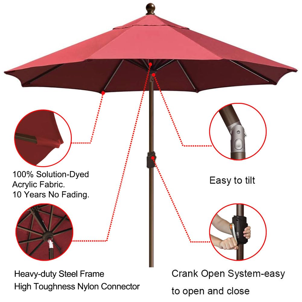 EliteShade USA 10-Year Fade-Resistant 9Ft Outdoor Patio Umbrella with Ventilation - Burgundy Market Umbrella for Garden, Poolside, and Restaurant Use
