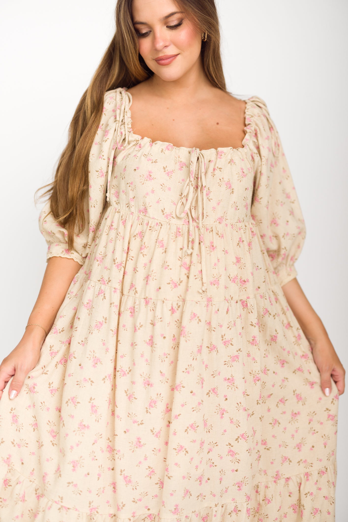 100% Cotton Maxi Dress for Women - Floral Print in Pink & Brown | Boho Summer Dress for Beach, Vacation & Casual Wear