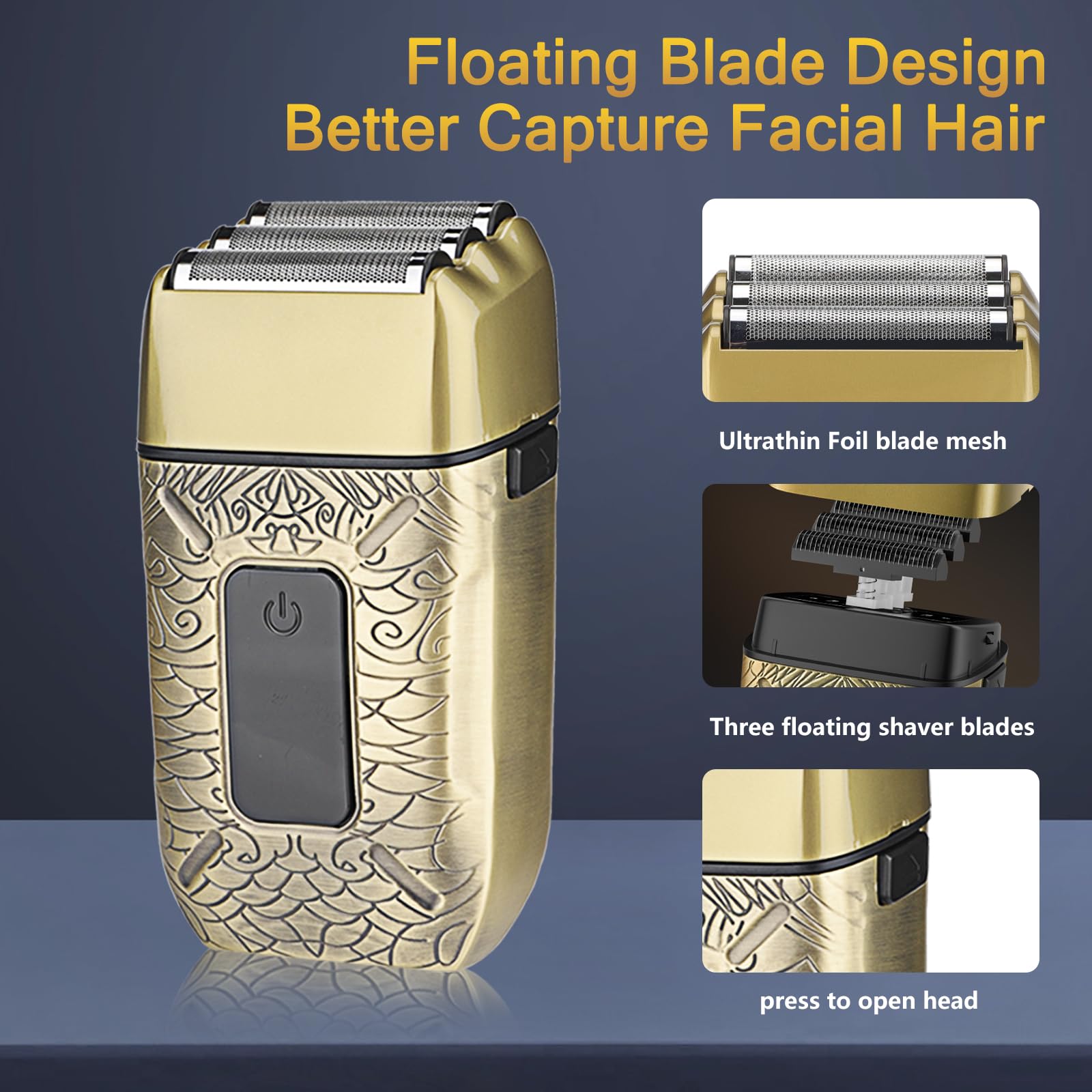 Professional Cordless Hair Clippers for Men - Gold Electric Razor & Beard Trimmer Kit with T-Blade Liners, Zero Gap Foil Shaver & Nose Trimmer | Barber-Grade Hair Cutting Tools for Home & Salon Use