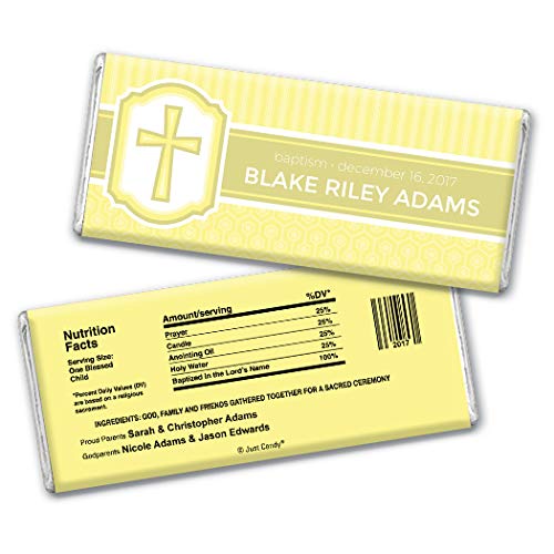 Personalized Baptism Chocolate Favors - 36ct Custom Candy Bars for Christening (Yellow) - Perfect for Baptism Party Favors, Baby Shower Gifts & Religious Celebrations