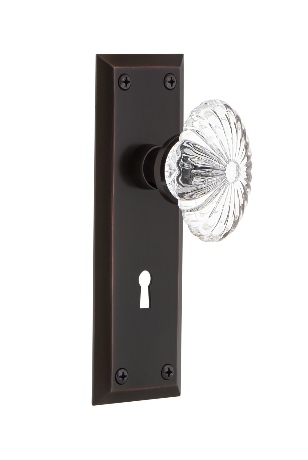 Nostalgic Warehouse New York Vintage Keyhole Privacy Oval Fluted Crystal Glass Door Knob - Timeless Bronze Finish for Bedroom, Bathroom & Interior Doors | Classic Home Decor Upgrade