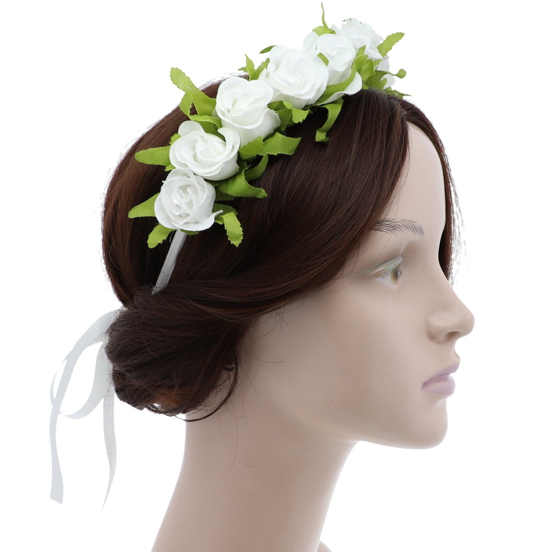 Small White Rose Boho Floral Crown Headband with Ribbon - Perfect for Weddings, Festivals, and Photo Shoots