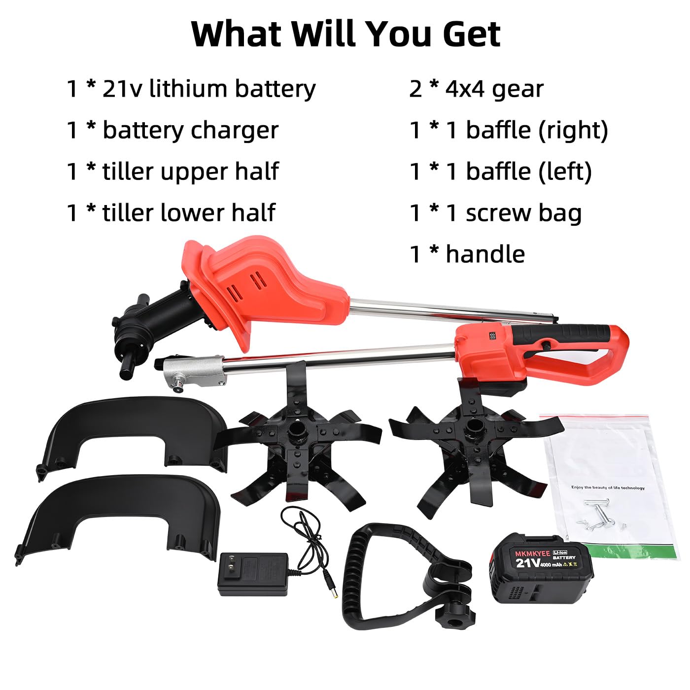 21V Cordless Tiller Cultivator - 300 RPM, 4.0Ah Battery with Capacity Display, 11