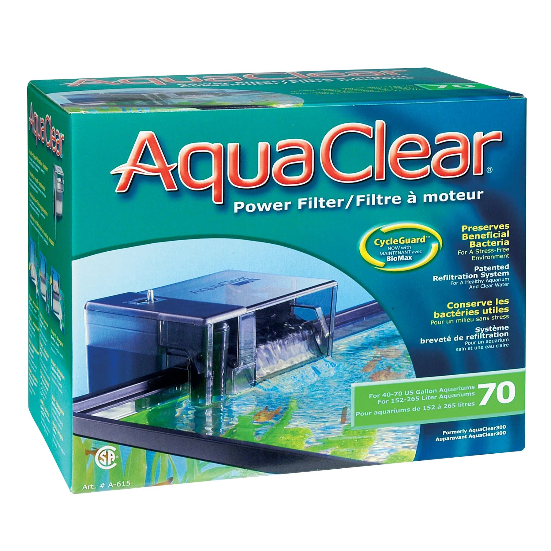 AquaClear 70 Power Filter for Aquariums - 70 Gallon (265L) High Efficiency Water Filter System - Perfect for Freshwater & Saltwater Fish Tanks