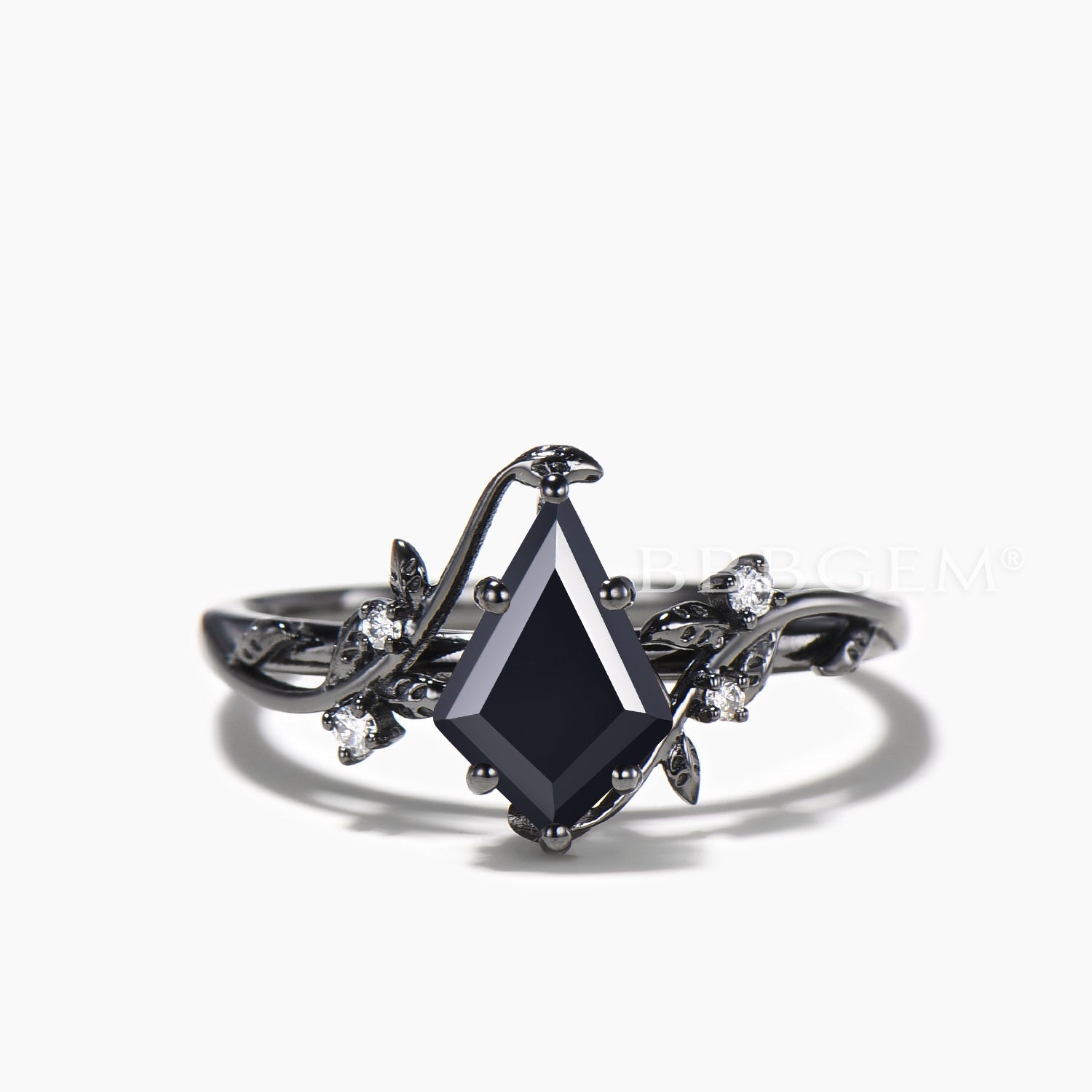 Natural Black Onyx and Ruby Engagement Ring Set with Twig Leaf Design in Black Gold - Perfect for Weddings, Anniversaries, and Romantic Gifts