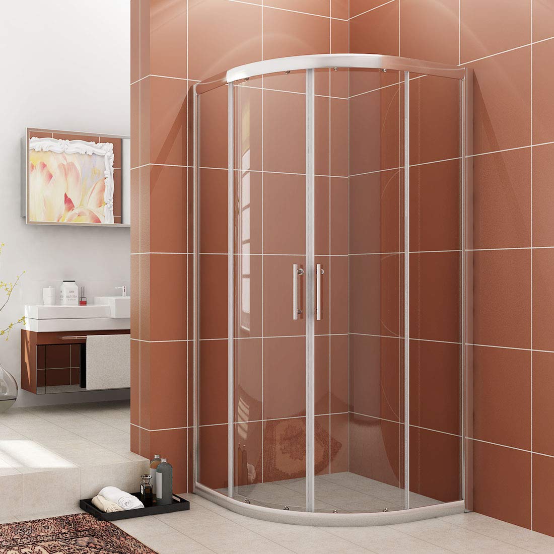 Acrylic Corner Shower Pan 38x38x3 Inches with Drain - White Bathroom Shower Base for Small Space & Modern Bathroom Renovation