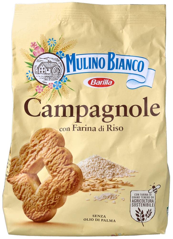 Mulino Bianco Campagnole Shortbread Cookies with Rice Milk Cream & Rice Flour - 24.69oz (700g) Italian Import | Perfect for Tea Time, Gifts & Italian Dessert Lovers