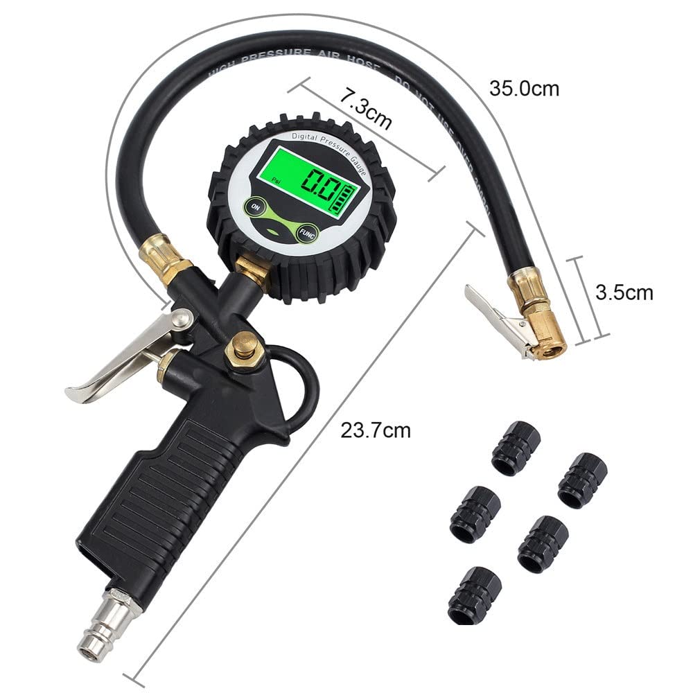Digital Car Tire Inflator with LCD Display - Portable Air Pressure Gauge for Trucks, Cars, SUVs, RVs & Motorcycles - Perfect for Road Trips, Emergency Inflation & Vehicle Maintenance
