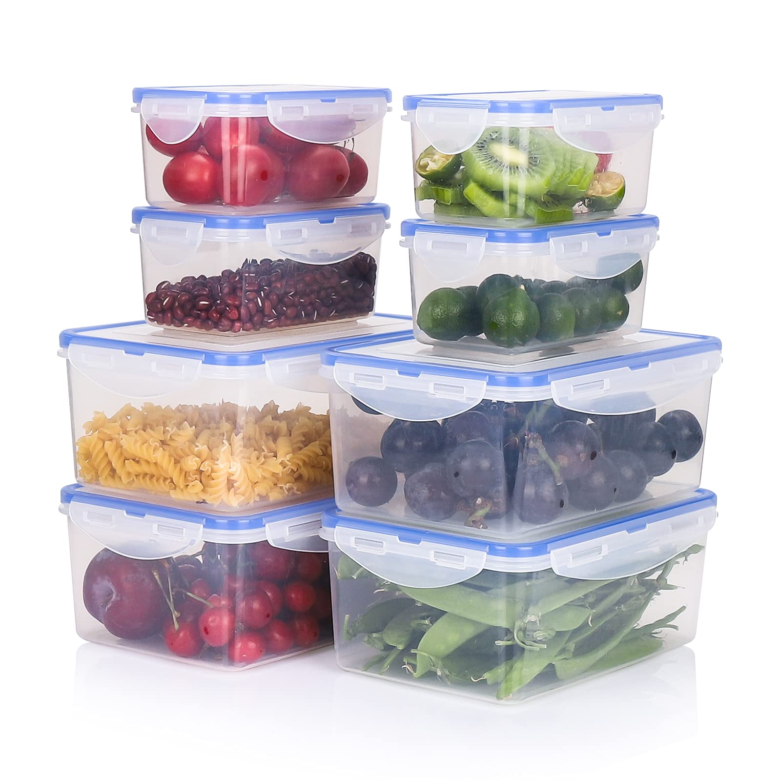 Tauno 8-Piece Airtight Food Storage Container Set - BPA-Free Plastic Meal Prep Containers with Secure Lids (35 Cup Capacity) - Microwave, Freezer & Dishwasher Safe - Perfect for Meal Prep, Lunch Boxes & Pantry Organization