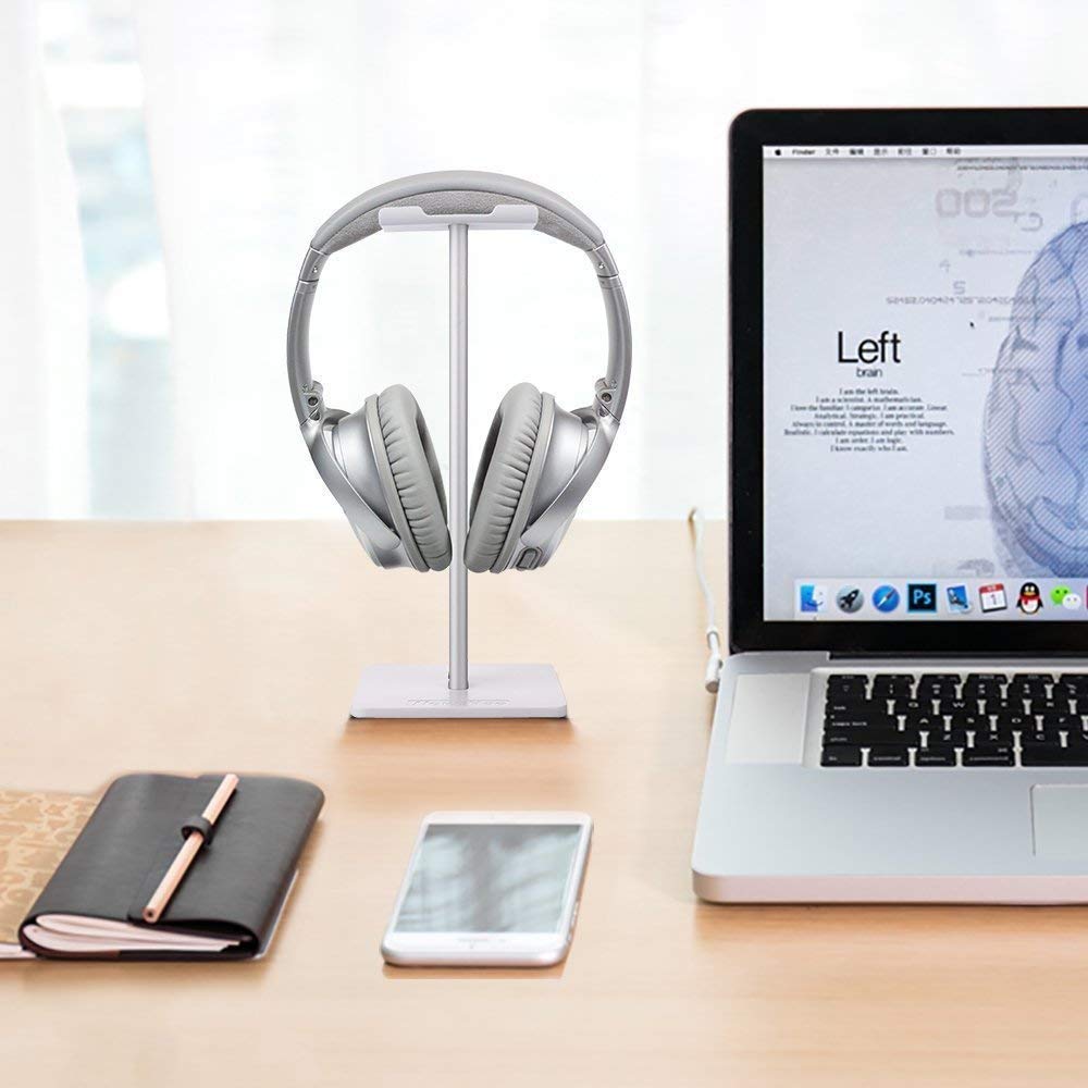 Premium Aluminum Headphone Stand with Flexible Headrest - Universal Gaming Headset Holder with Anti-Slip Base - Perfect for Desk Organization & Gaming Setup