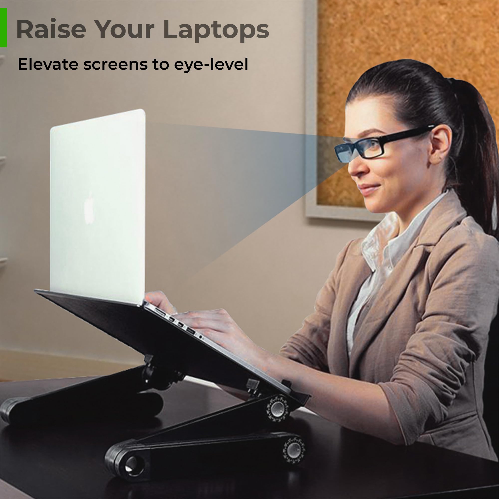 WorkEZ Adjustable Laptop Stand for Desk - Foldable, Portable Laptop Riser with Height Adjustment, Ergonomic Notebook Holder in Black, Perfect for Home Office, Gaming, and Study