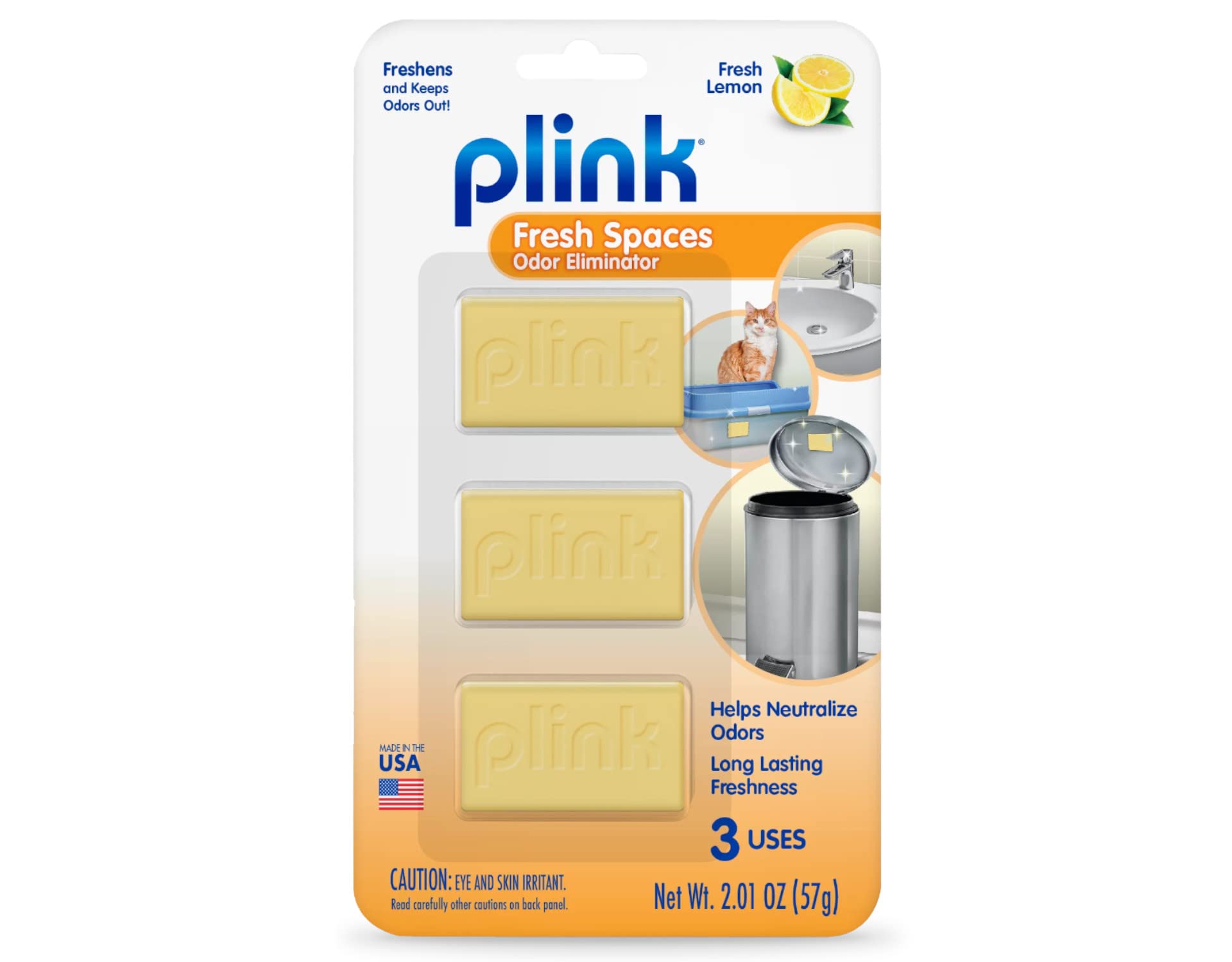 Plink Fresh Spaces Garbage Odor Eliminators - 6 Pack Lemon Scented Refills for Trash Cans & Waste Baskets | Eliminates Bad Smells in Kitchens, Bathrooms & Offices