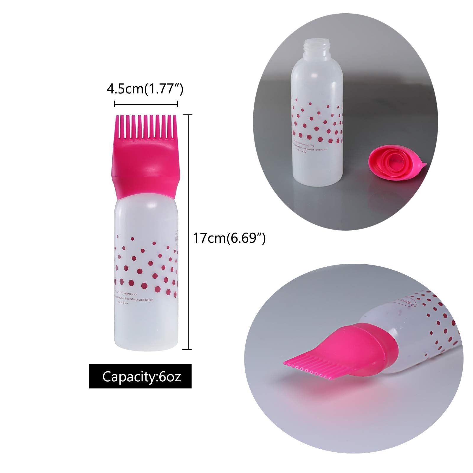 Ghelonadi 2 Pack 6oz Hair Dye Applicator Bottles with Root Comb & Graduated Scale - Perfect for At-Home Hair Coloring, Salon Treatments & DIY Hair Care (Black)