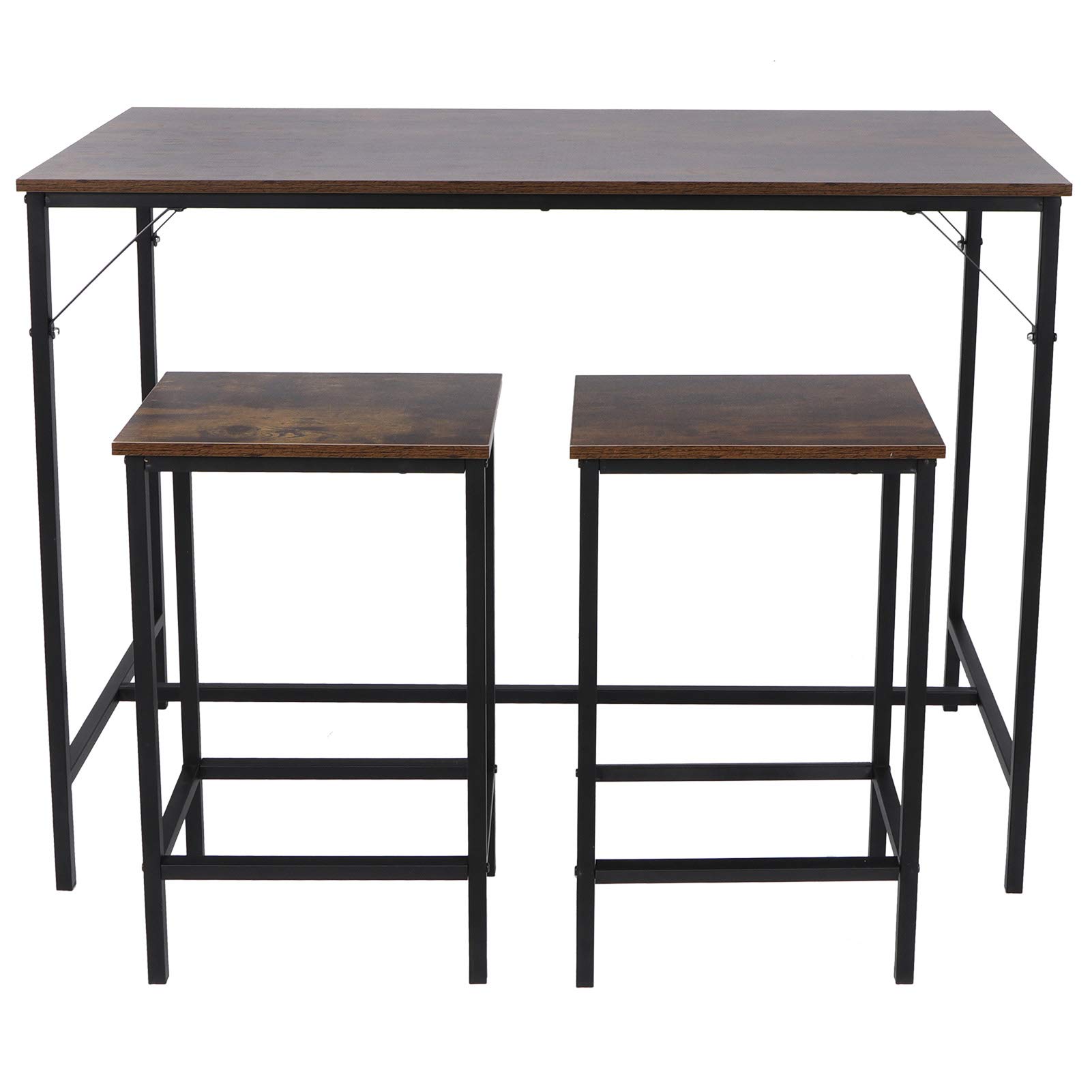 Industrial Style Bar Table Set with 2 Stools - Retro Brown Wooden Counter Height Pub Table for Kitchen, Breakfast Nook & Small Spaces - Perfect for Dining, Entertaining & Compact Living Rooms