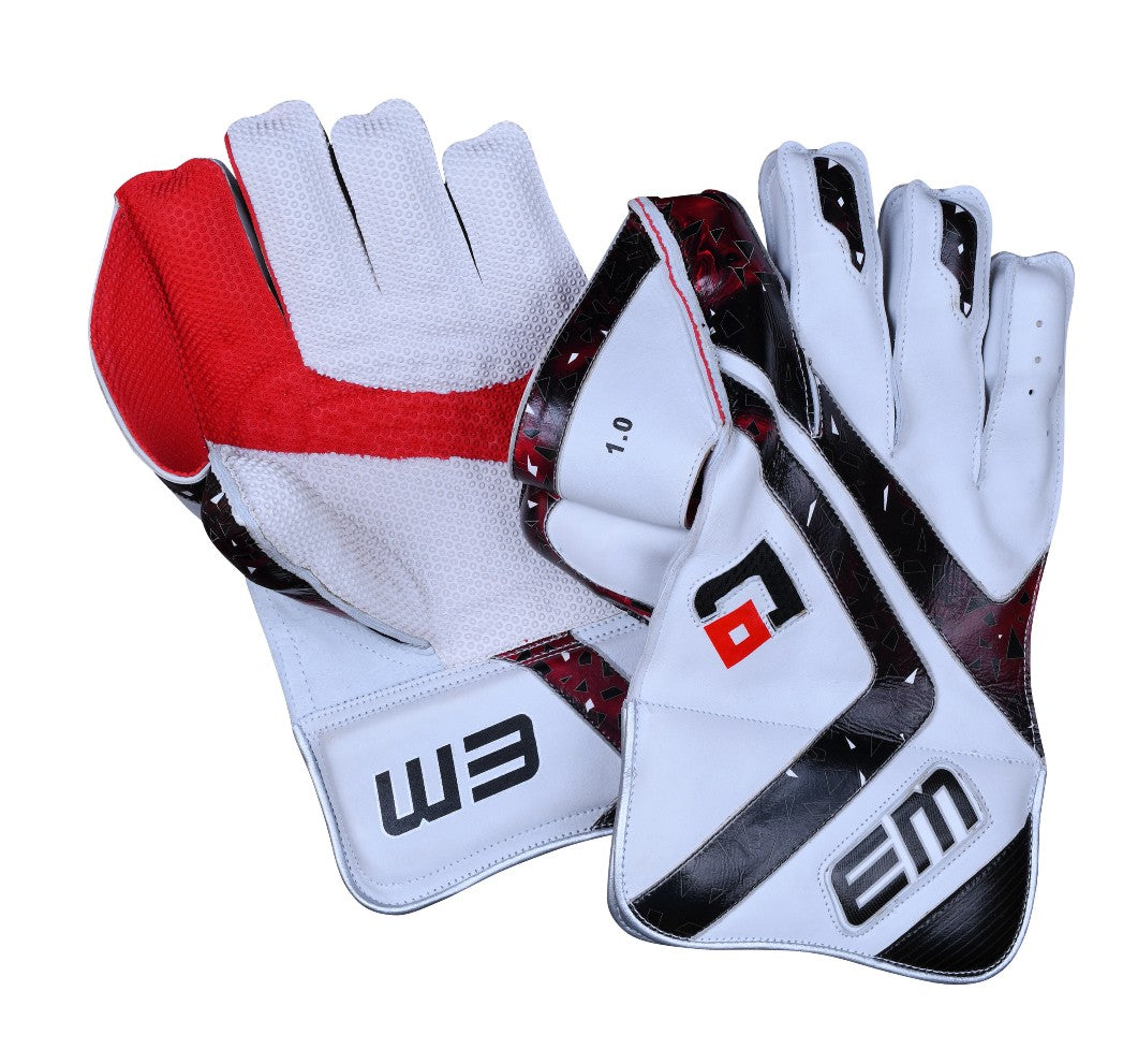 EM GT 1.0 Adult Cricket Wicket Keeping Gloves - Professional Quality Leather Wicketkeeper Gloves for Cricket Matches & Practice - Perfect for Wicketkeepers in Competitive Games and Training Sessions
