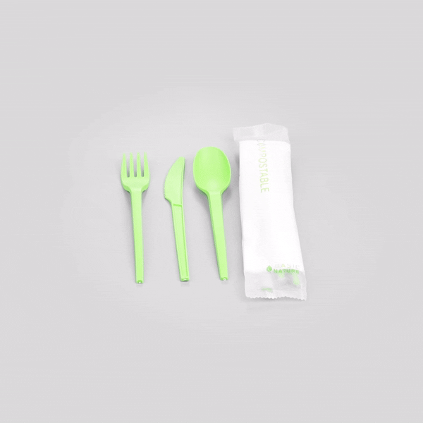 Eco-Friendly Compostable CPLA Plastic Cutlery Set - 100-Piece Box with Heat-Resistant Forks, Knives, Spoons & White Napkins | Perfect for Parties, Picnics, Catering & Sustainable Events