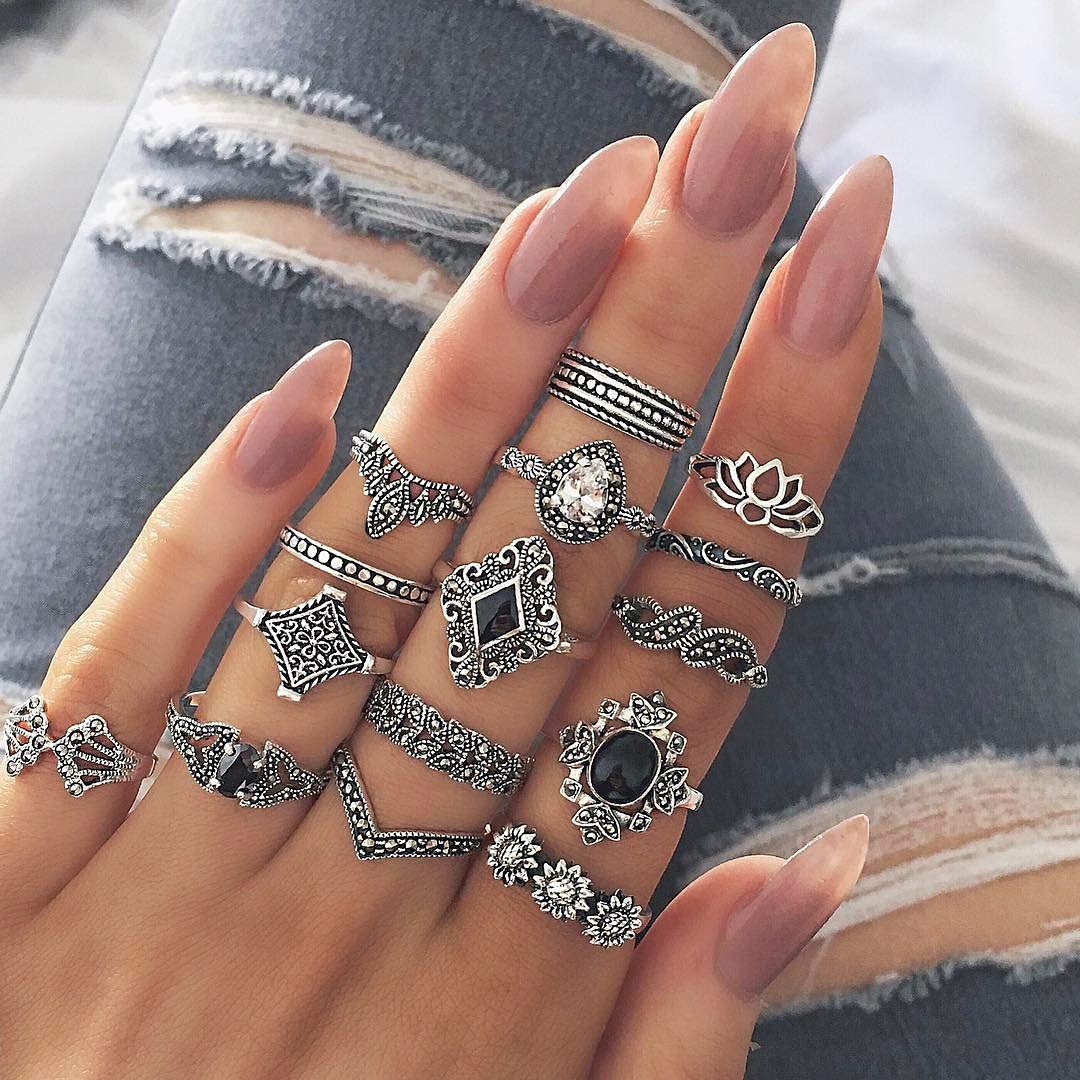 YouBella 15-Piece Boho Silver Plated Rings Set for Women | Oxidized Jewelry Gift Set | Trendy Stackable Rings for Everyday Wear, Parties & Special Occasions (YBRG_20111A)