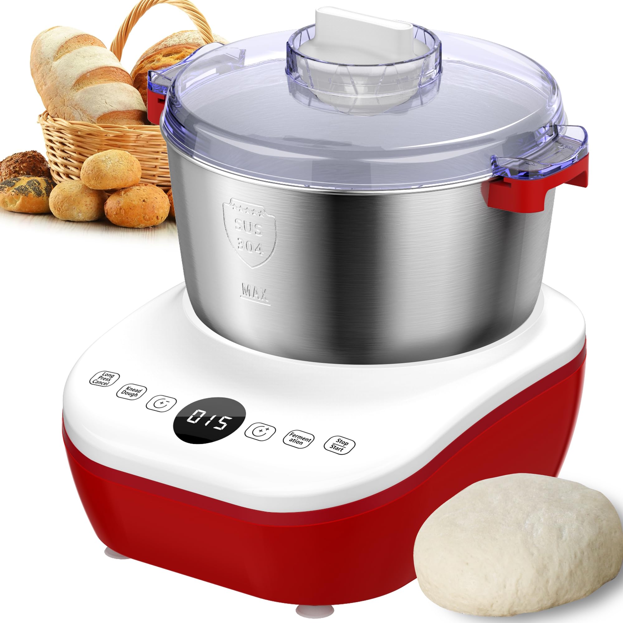 Commercial Electric Dough Mixer with Ferment Function - 7L (7.3QT) Stainless Steel Dough Maker with Microcomputer Timer - Perfect for Pizza, Bread, Baking & Christmas Gifts - Ideal for Home Bakeries, Restaurants & Holiday Cooking