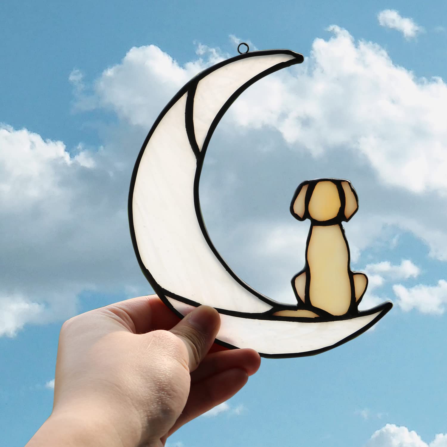 BOXCASA Stained Glass Dog on Moon Suncatcher - Pet Loss Sympathy Gift, Memorial Keepsake for Dog Lovers - Perfect for Windows, Home Decor & Healing After Losing a Beloved Pet