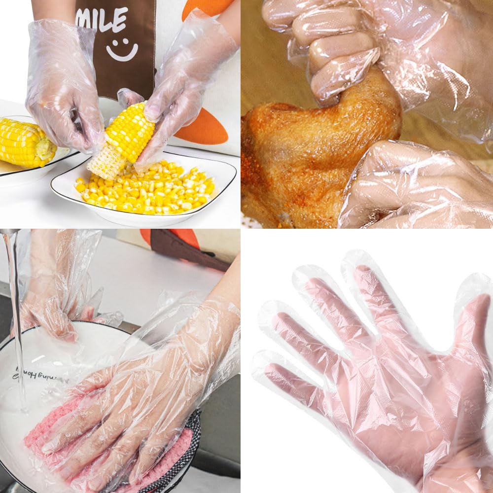 1000 PCS Disposable Food Prep Gloves - Plastic Food Safe Gloves for Kitchen Cooking, Cleaning, Crafting & Hair Dyeing | Transparent, Latex-Free & Bulk Pack (Great for Restaurants, Bakeries & Home Use)