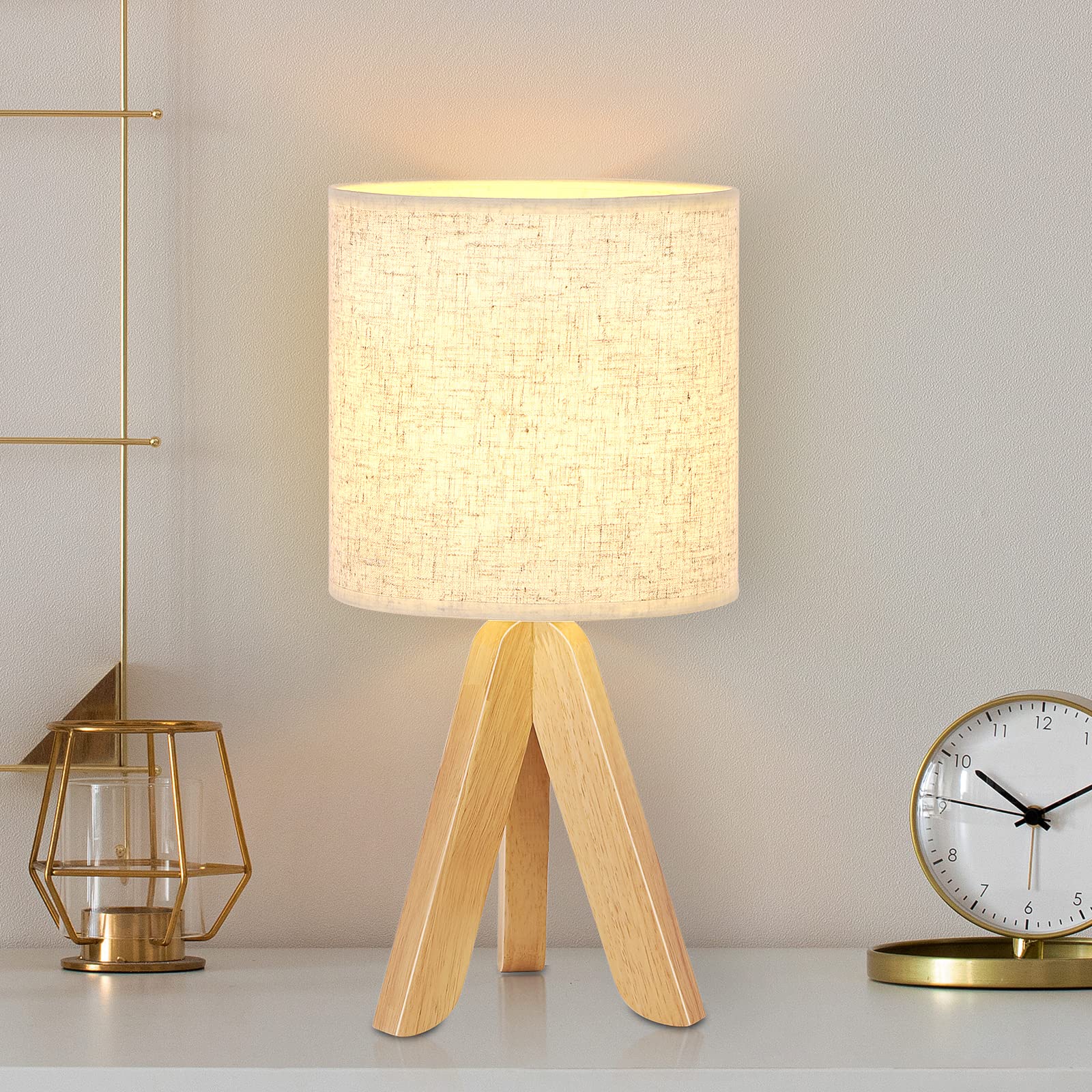 BTY Small Table Lamp - Cute Kids Desk Lamp with Fabric Shade, Nightstand Bedside Lamp for Children's Room, Study Room, Bedroom & Home Office (Linen) - Perfect for Reading, Studying & Nighttime Comfort