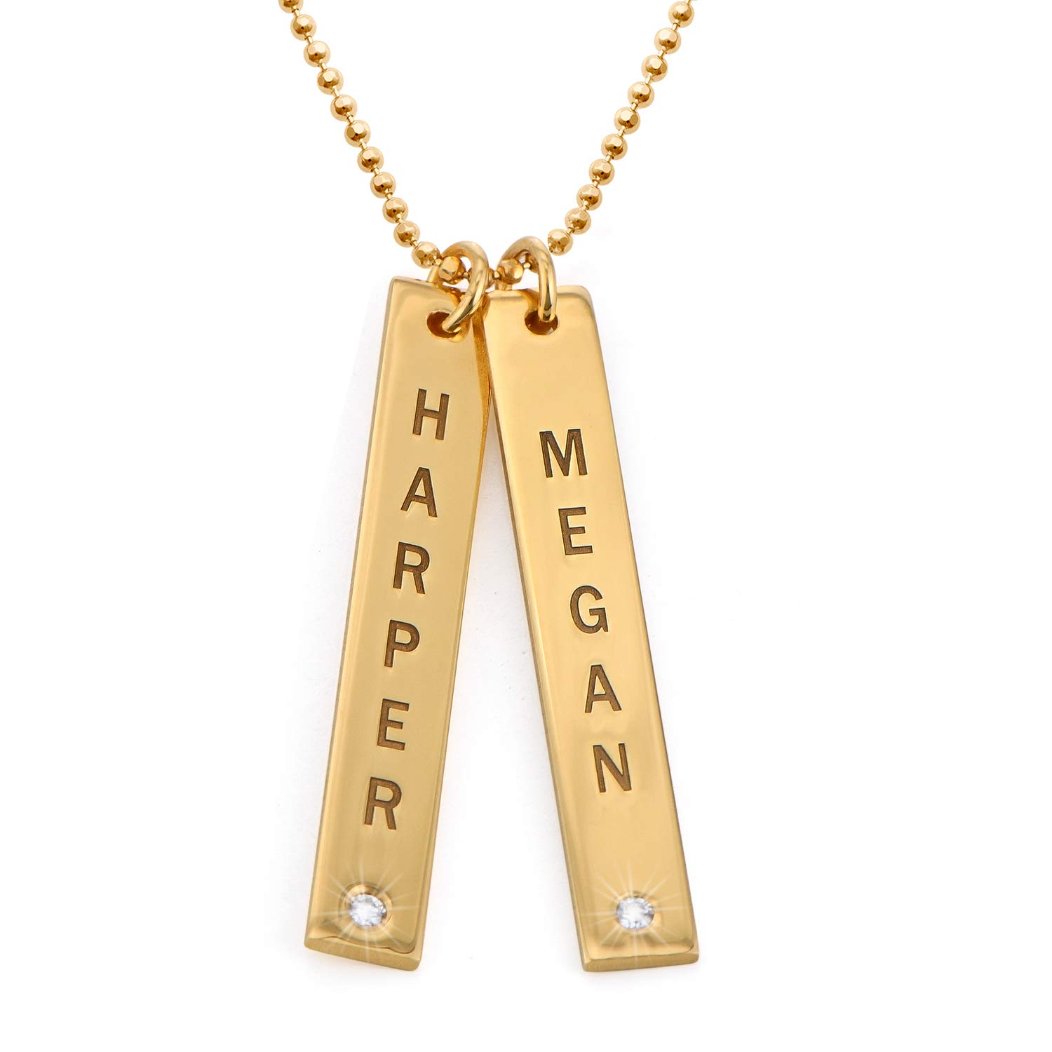 Personalized Vertical Bar Necklace for Women - Custom Engraved Name Jewelry with Diamond/CZ Stone, Dainty Pendant Gift for Mom & Grandma - Perfect for Birthdays, Anniversaries & Mother's Day