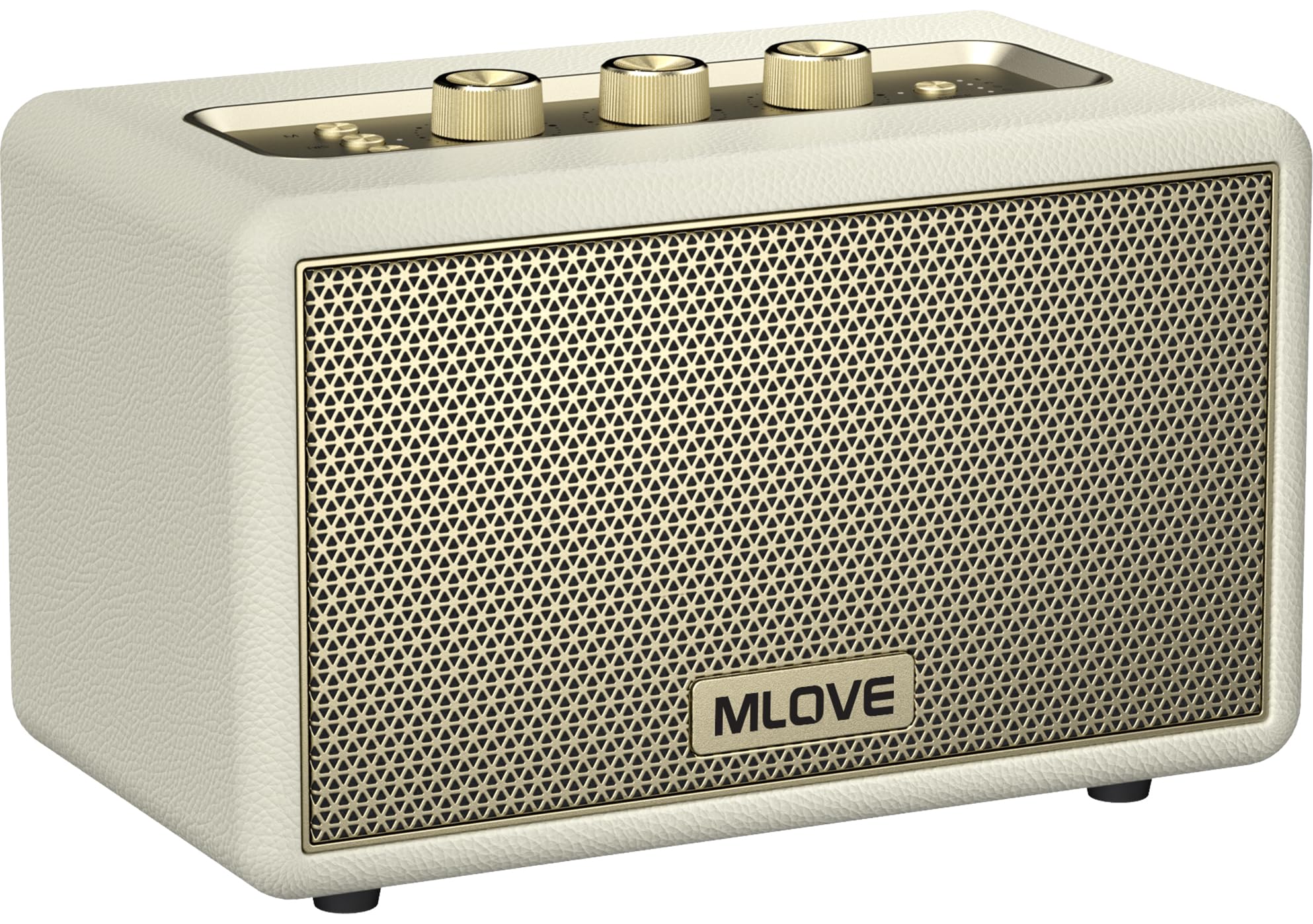 MLOVE A200 Portable Retro Bluetooth Speaker with Aux Input, USB Port, Micro SD Card Slot - Wireless Bookshelf Speaker for Home, Office, Travel & Outdoor Use - Battery Powered, White and Gold Vintage Design