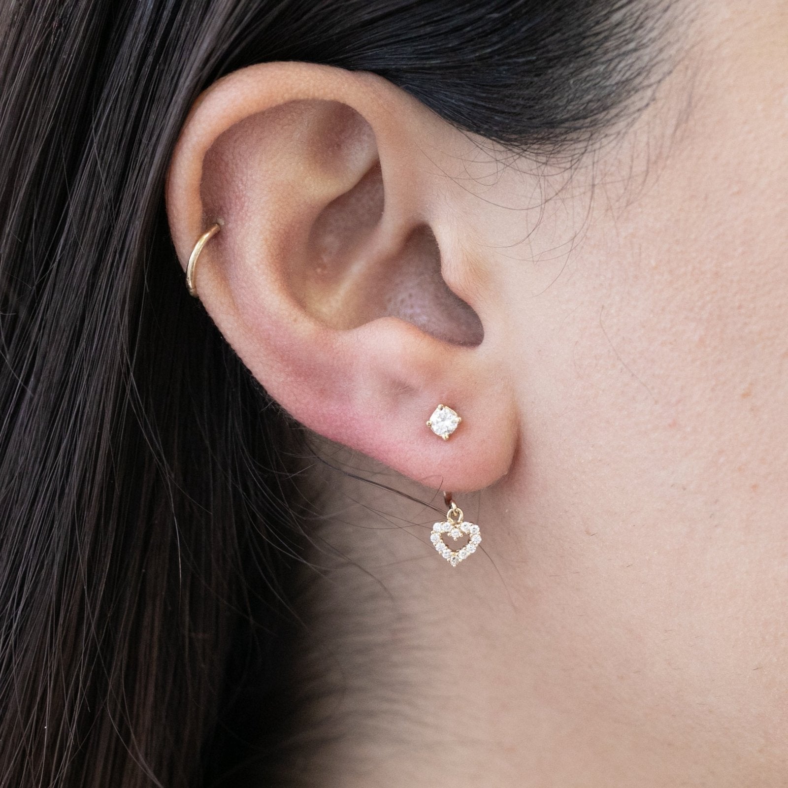 14k Yellow Gold Diamond Heart Ear Jacket & Stud Set - Elegant Dangle Earrings for Women, Perfect for Valentine's Day, Anniversary & Romantic Date Nights