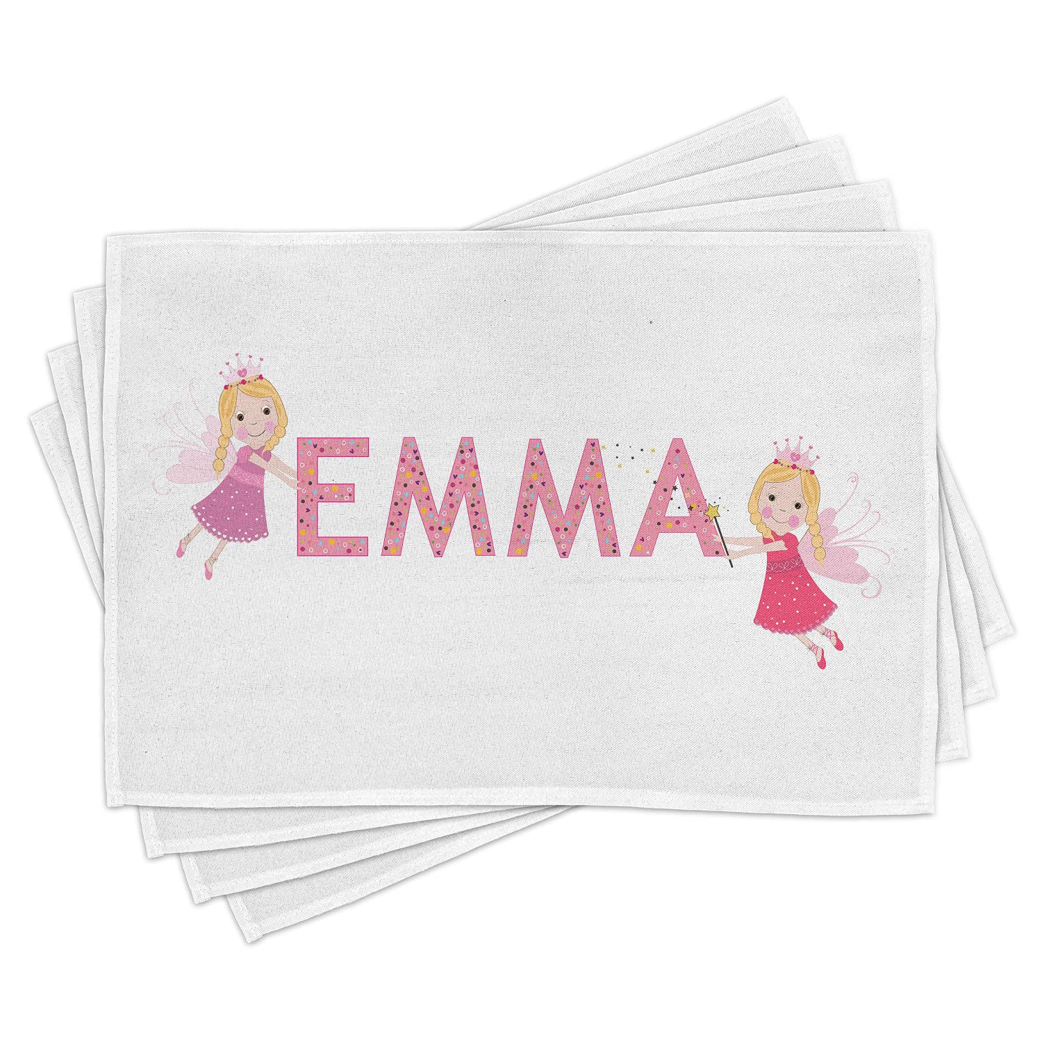 Ambesonne Emma 4-Piece Placemats Set - Cartoon Polka Dot Washable Fabric Placemats for Dining Table, Standard Size, Multicolor - Perfect for Family Dinners, Parties & Home Decor
