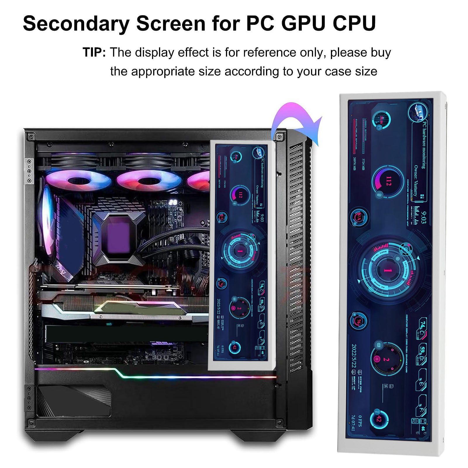 Goshyda 8.8 Inch PC Temperature Monitor with IPS Mini Secondary Screen - 360° Auto Rotation for CPU GPU Monitoring, Aida 64 Support (Touch Screen) - Perfect for Gaming PCs, Workstations, and PC Builders