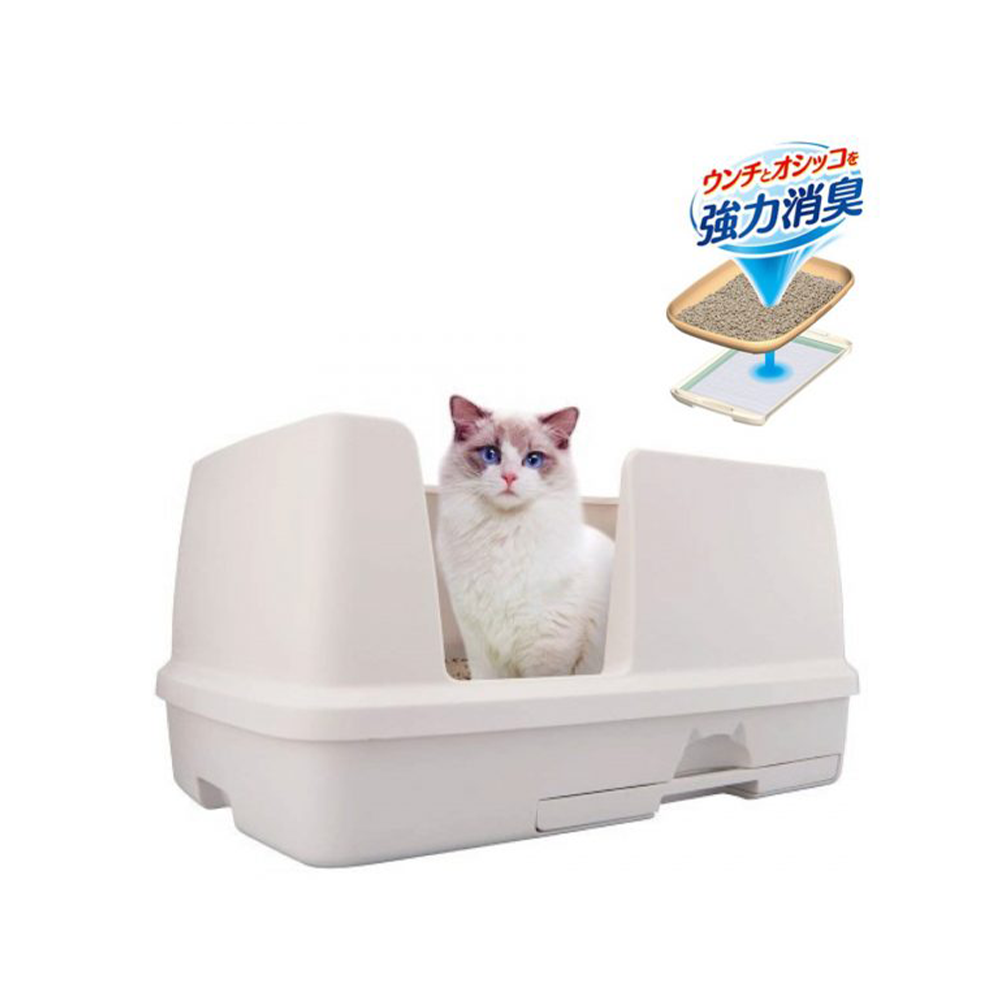 DeoToilet High Wall Cat Litter Box Starter Kit with Scoop & Liners - Large Enclosed Litter Box for Odor Control - Perfect for Small Spaces & Multi-Cat Homes