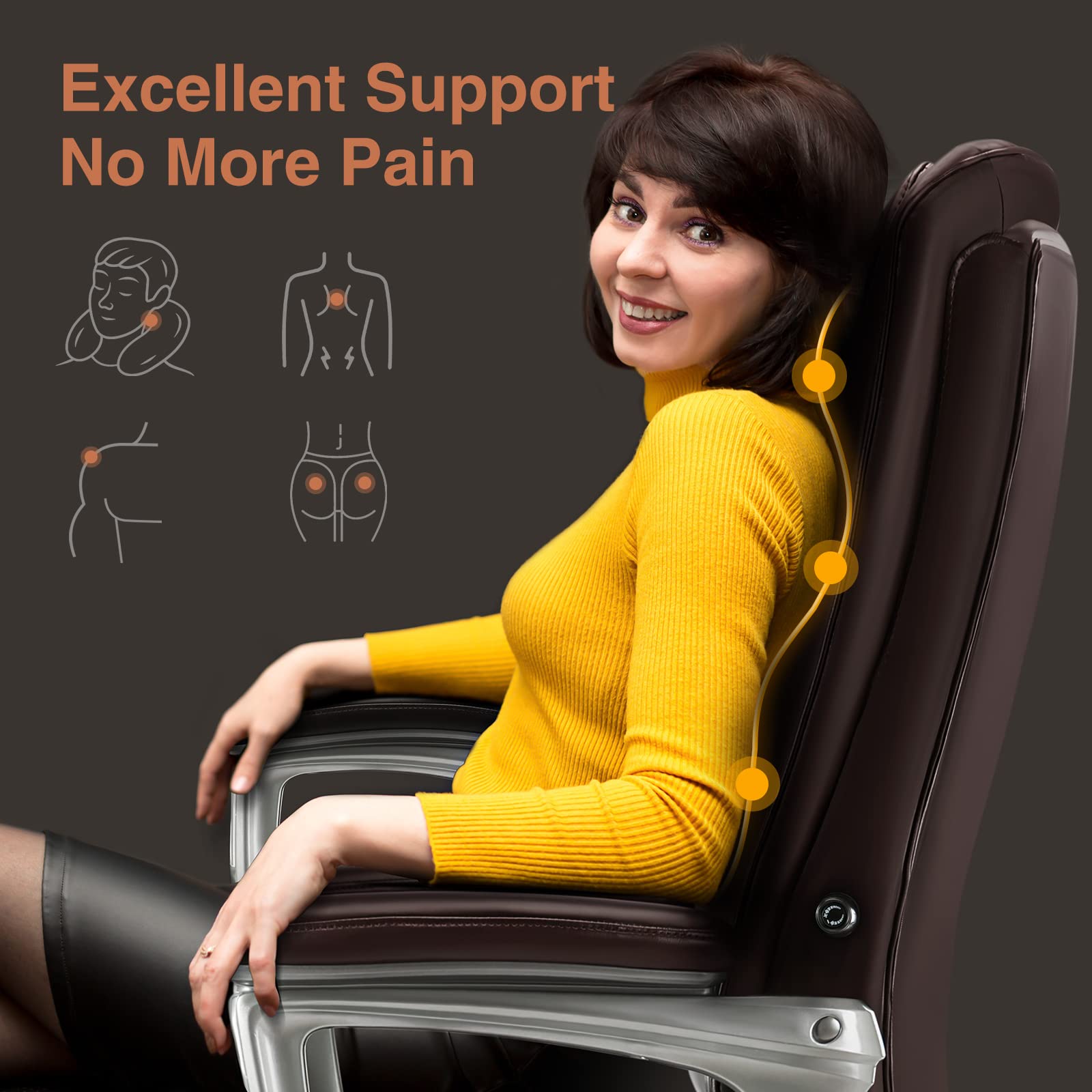 Ergonomic High Back Executive Swivel Chair - Adjustable Office Chair for Adults with Lumbar Support, Brown Leather - Perfect for Home Office, Conference Rooms & Corporate Workspaces