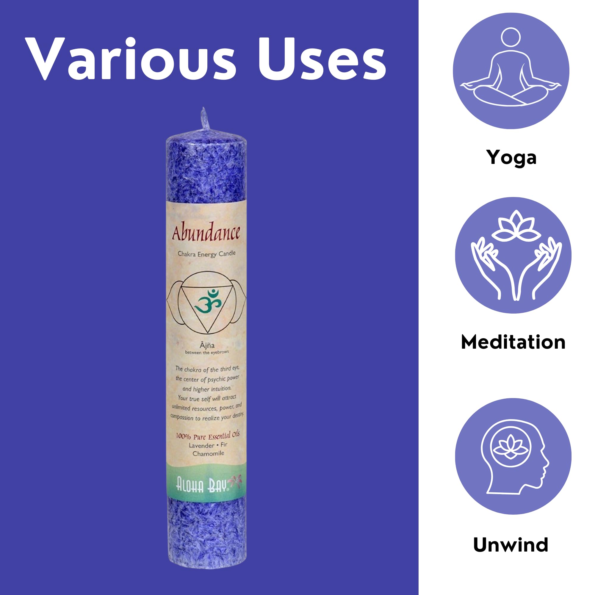 Aloha Bay Chakra Pillar Abundance Indigo Candle - Pack of 22 | Meditation, Yoga & Spiritual Healing Aromatherapy | Perfect for Home Decor, Relaxation & Gift Giving
