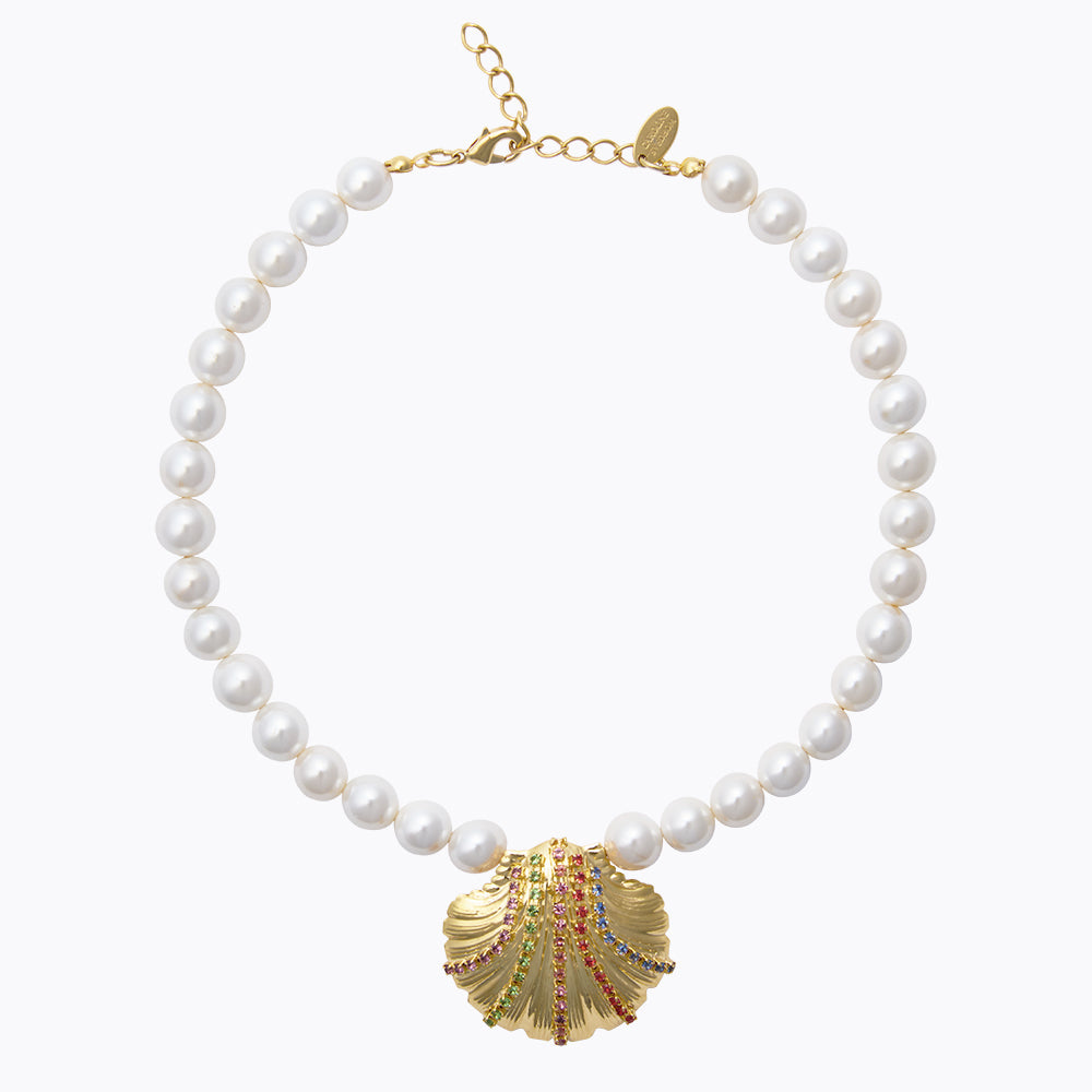 Mirella Pearl Choker Necklace with Rainbow Beads - Elegant Layered Statement Jewelry for Women, Perfect for Weddings, Parties and Special Occasions