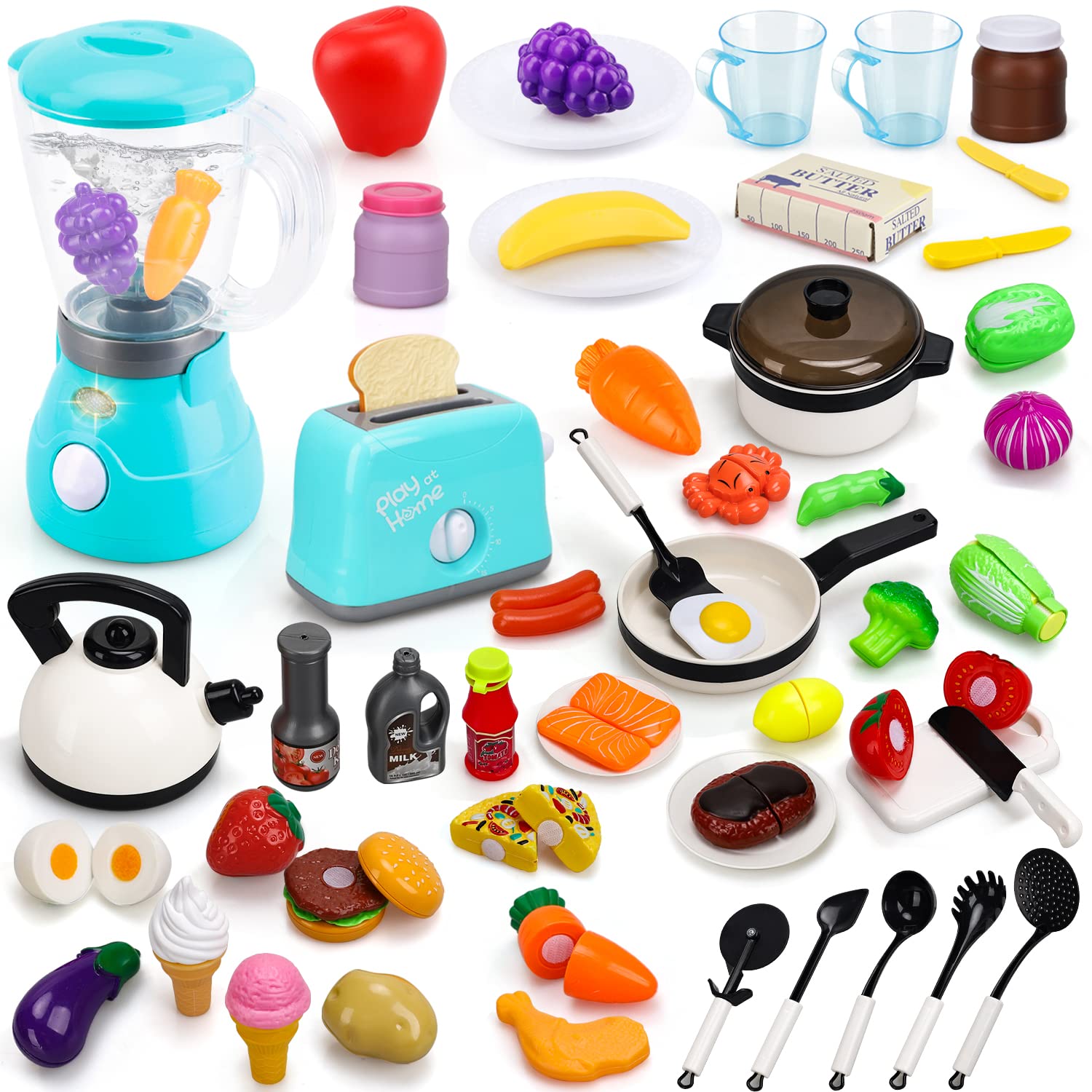 Toy Life Play Kitchen Accessories Set - 25-Piece Kids Cooking Toys with Blender & Toaster | Pretend Play for Toddlers & Preschoolers | Perfect for Birthday Gifts & Role-Playing Fun