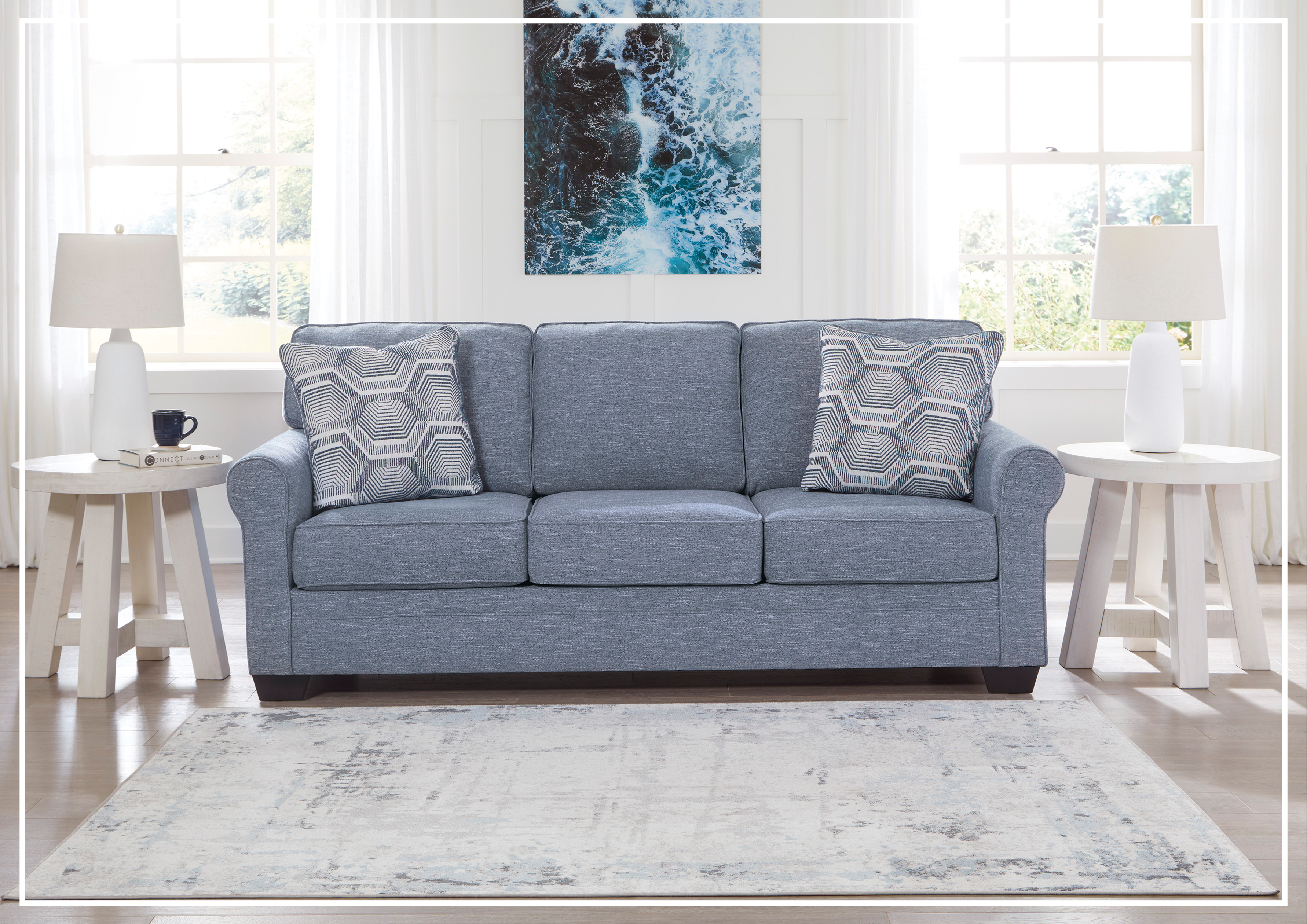 Gio Italia Como Bella Queen Sofa Sleeper - Denim Blue Convertible Sleeper Sofa Bed for Small Spaces | Perfect for Guest Rooms, Apartments & Living Rooms