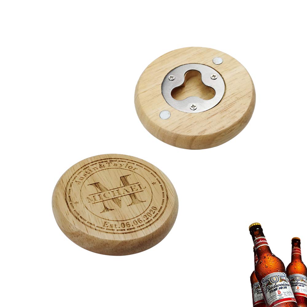 Personalized Wooden Magnetic Bottle Opener - Custom Engraved Beer & Soda Bottle Opener for Fridge - Perfect for Home Bars, Parties & Gifts