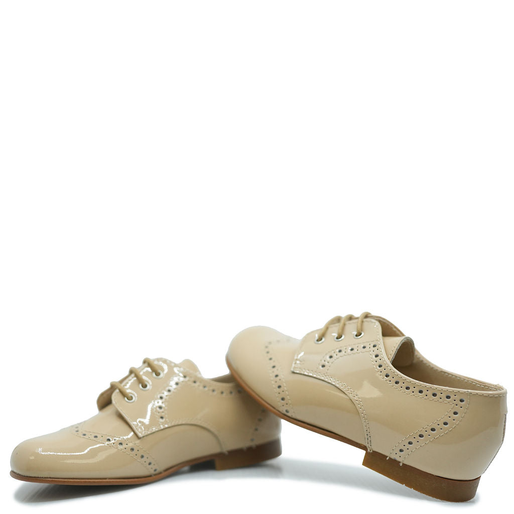 Beberlis Beige Patent Wingtip Oxford Shoes for Men - Classic Formal Dress Shoes for Business, Wedding & Office - Comfortable & Stylish Wingtip Brogues