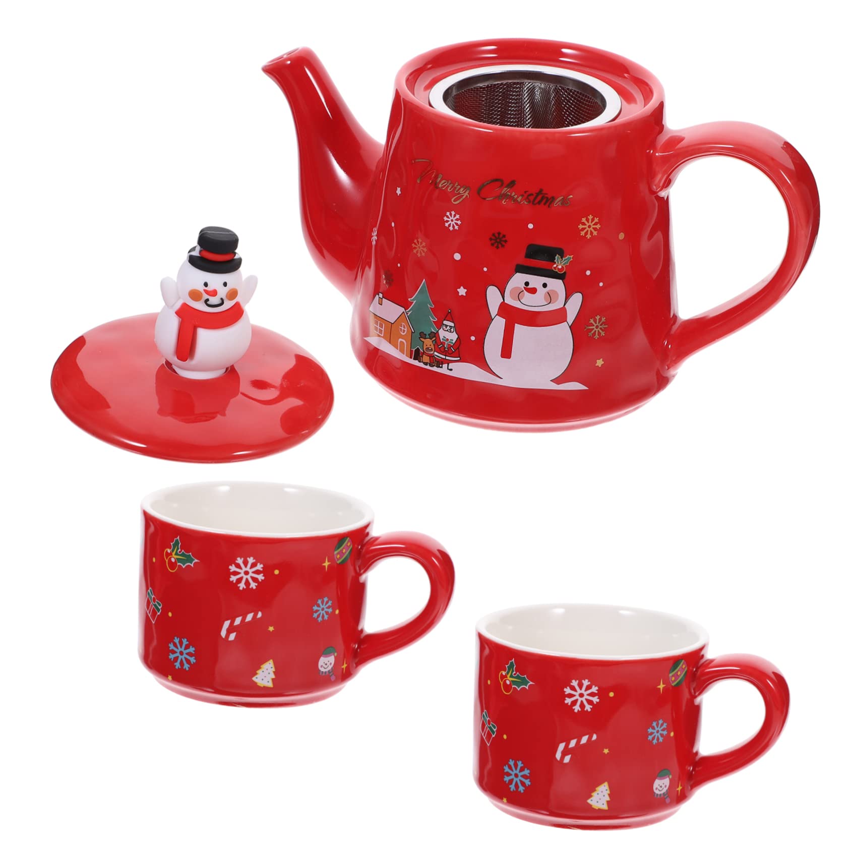 Zerodeko Snowman Ceramic Teapot - 1 Set Porcelain Loose Leaf Tea Maker with Infuser, Christmas Themed Water Bottle & Portable Tea Kettle for Office, Home Decor & Holiday Gift (Gilded Design) - Perfect for Winter Tea Parties, Cozy Home Decor & Christmas Celebrations
