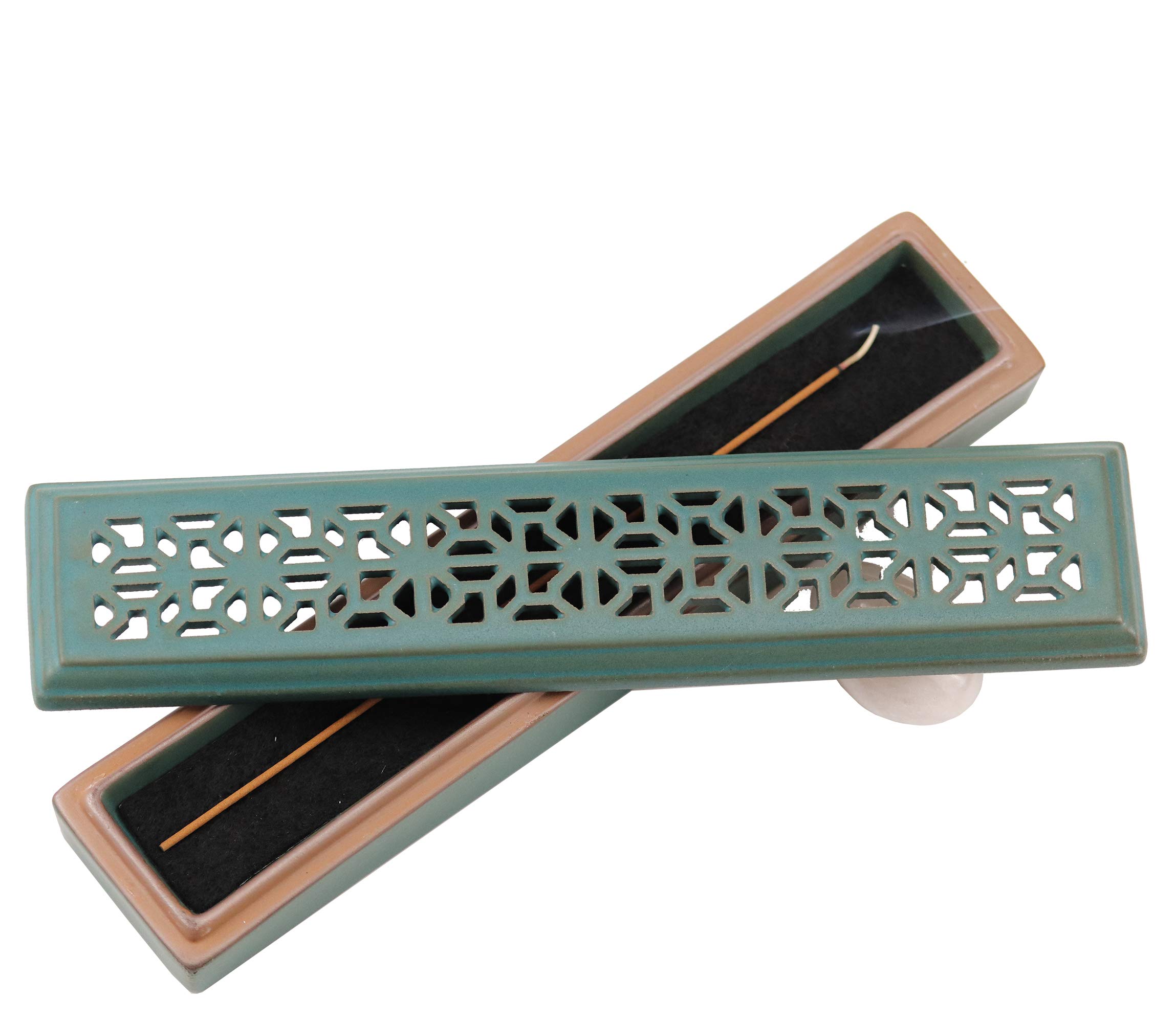 Ceramic Incense Holder for Sticks - 9 Inch (240mm) Green Ash Catcher - Perfect for Meditation, Yoga, Relaxation & Home/Office Decor - Ideal for Aromatherapy & Spiritual Practices
