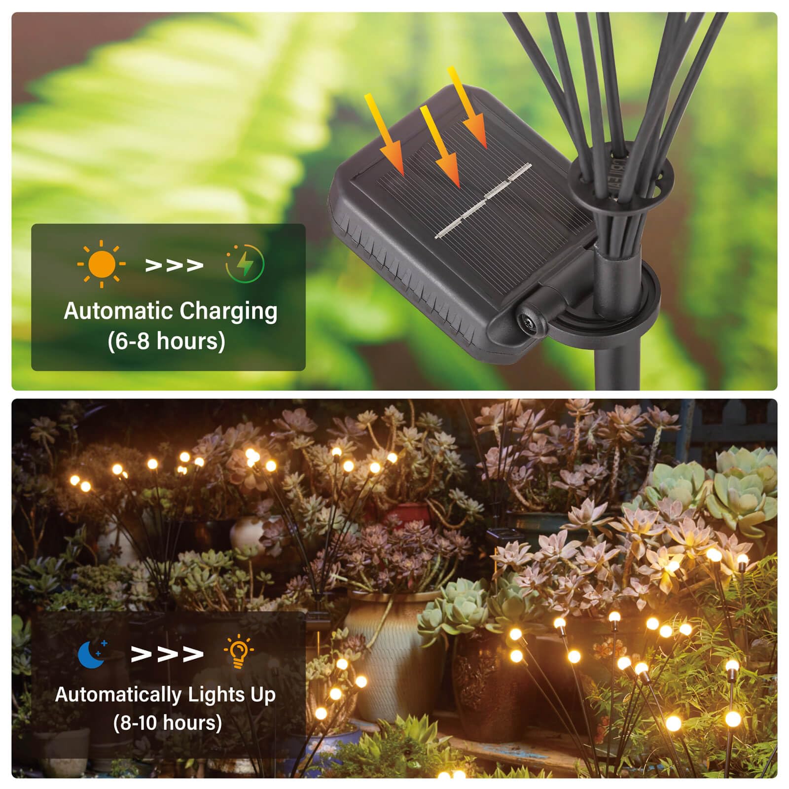 8 LED Solar Powered Firefly Lights - Outdoor Waterproof Starburst Swaying Solar Garden Lights for Pathway, Landscape & Yard Decor (4 Pack, Warm White) | Perfect for Patio, Walkway & Backyard Lighting