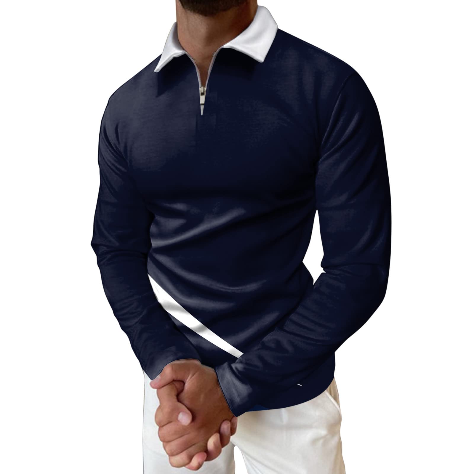 SGIKJIA Men's Long Sleeve Zipper Collar Polo Shirts - Big & Tall Fashion Golf & Tennis T-Shirts for Casual Wear, Work & Outdoor Activities
