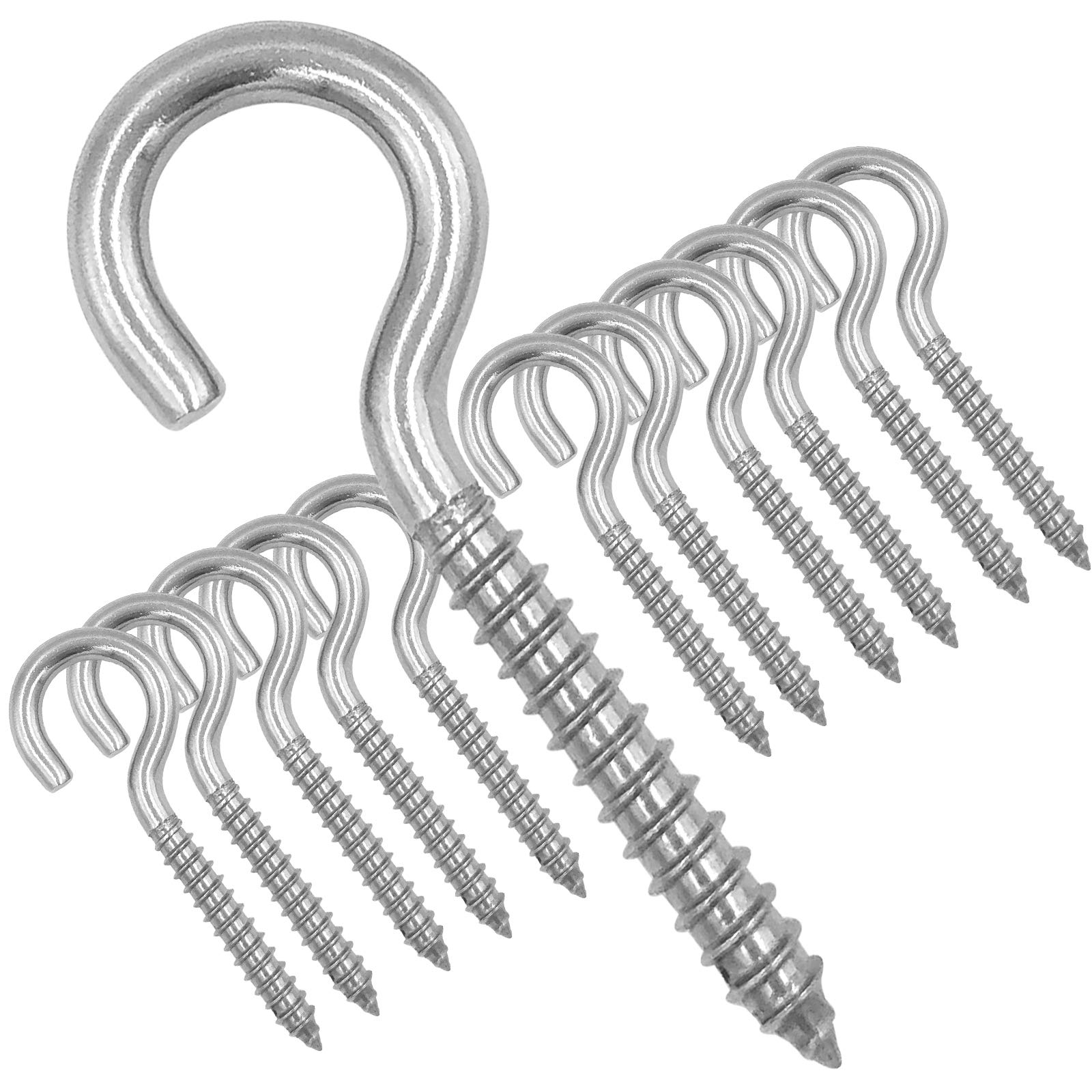 12-Pack Heavy Duty 304 Stainless Steel Screw Eye Hooks (3.2 Inch) - Rustproof Self-Tapping Screws for Hammock Stands, Yoga Swings, Brazilian Hammocks, Swing Chairs - Indoor & Outdoor Use in Gardens, Patios, Backyards