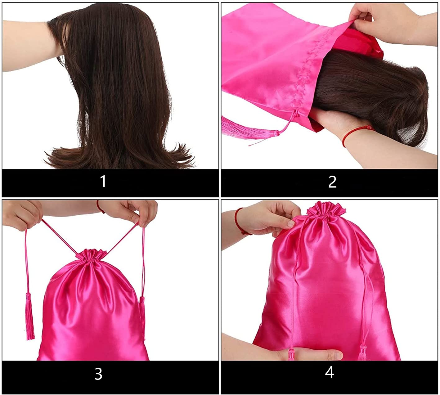 10 Pack Purple Satin Wig Bags with Drawstring & Tassels - Silk Hair Storage Bags for Wigs, Hair Extensions & Bundles - Travel Organizer for Salon, Cosplay & Protective Hairstyles