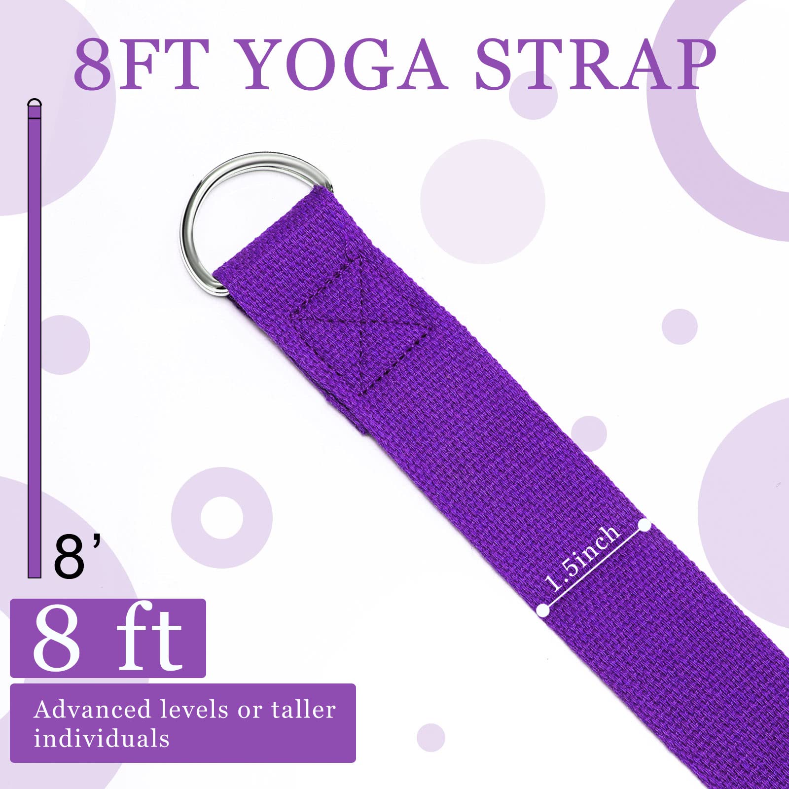 6-Pack 8FT Yoga Straps with Adjustable D-Ring Buckle - Stretching Bands for Yoga, Pilates, Gym Workouts & Posture Improvement - Ideal for Home Fitness, Studio Training & Physical Therapy Sessions