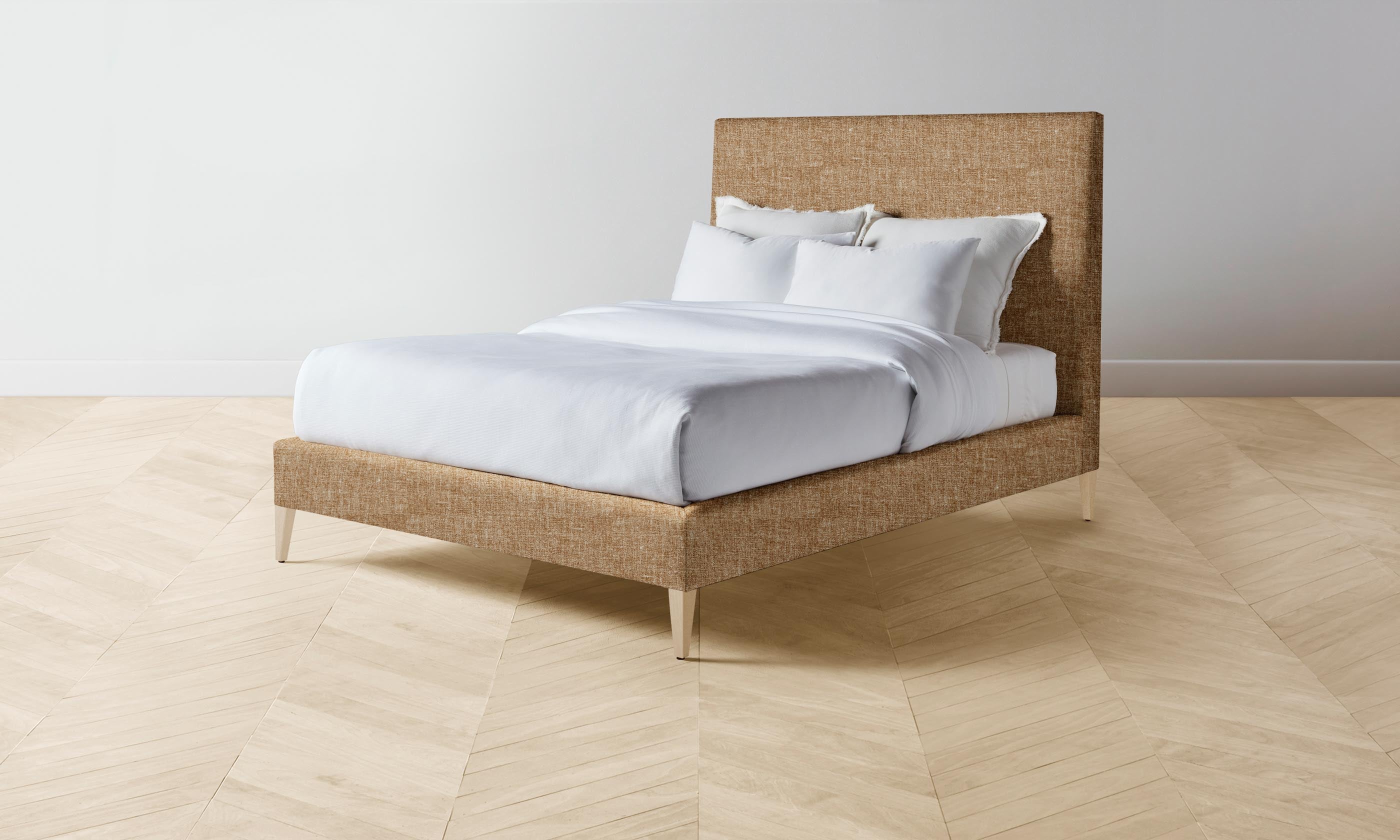 The Essex Bed - Heritage Belgian Linen Upholstered Bed Frame in Chai | Luxurious Bedroom Furniture for Modern & Traditional Homes