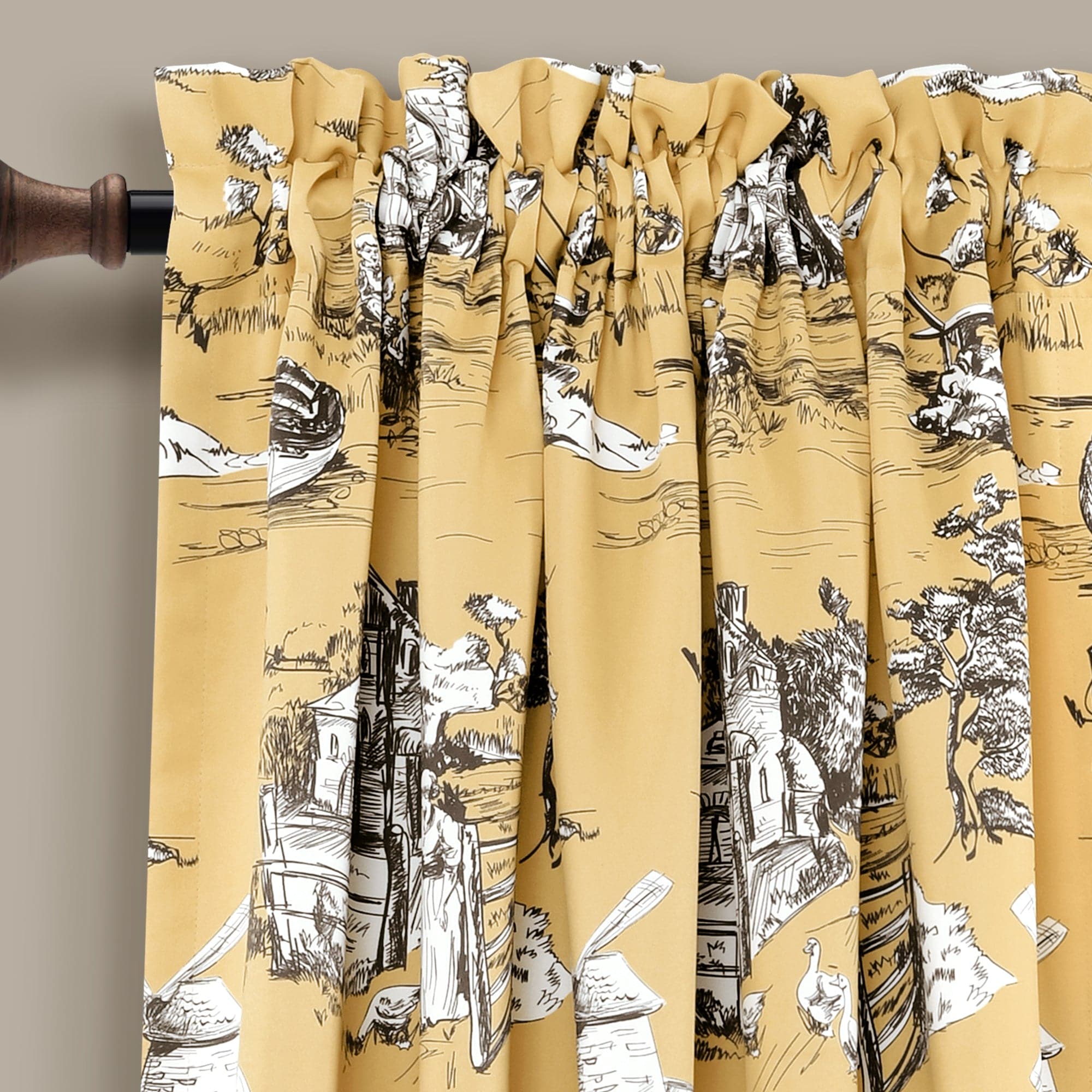 French Country Toile Blackout Curtains Set - Elegant Floral Pattern Window Drapes for Living Room & Bedroom - Light Blocking & Noise Reducing Home Decor