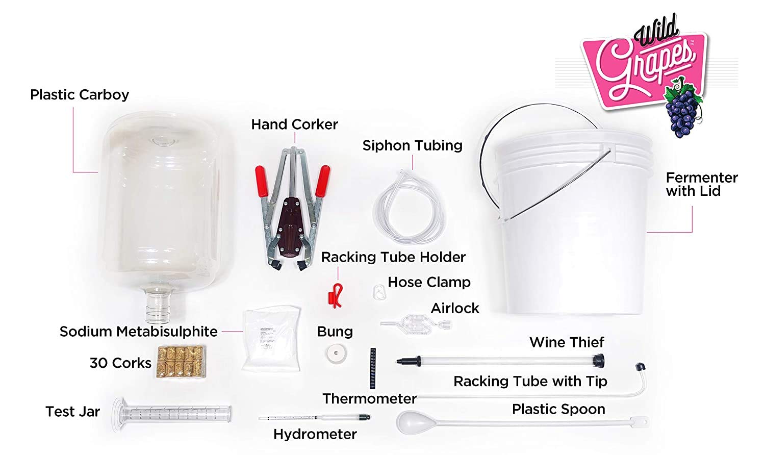 Premium Wild Grapes Wine Making Kit - 6 Gallon Fermenter with Complete Supplies for Crafting 30 Bottles of Wine at Home | Perfect for Beginners & Home Brewing Enthusiasts | Ideal for Gifts, Parties & DIY Winemaking