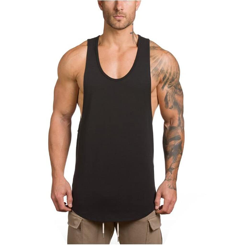 HTKLCZ Men's Cotton Gym Tank Top - Breathable Bodybuilding Stringer Sleeveless Shirt for Workout & Fitness (Black, Size M) | Perfect for Weightlifting, Cross Training & Summer Sports