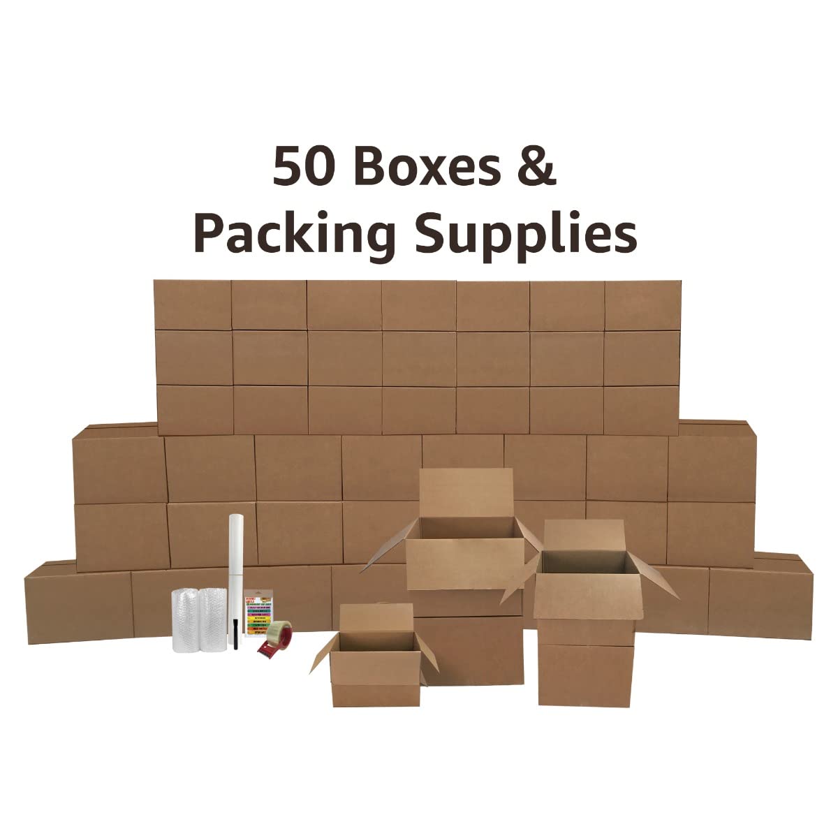 UBOXES 5 Room Moving Kit - 50 Large Moving Boxes with $94 Worth of Moving Supplies | Perfect for Home Relocation, Apartment Moving & Storage Organization